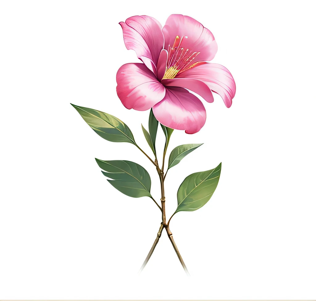 a close up of a pink flower with green leaves on a white background, pink flower, depicting a flower, alexis flower, pink flowers, magnolia, beautiful flower, botanical illustration, botanic watercolors, with colored flowers, watercolor painting style, by Oka Yasutomo, flower, botanical artwork, violet flower, by Yasutomo Oka, anemone, botanical art, pink petals