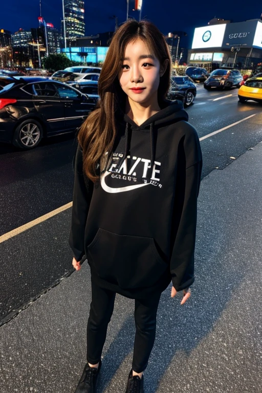 Uji Film XT3, 8K,close up photograph, tmasterpiece, Best quality at best, (((1 girl))), Alone,actual, ((looking at viewert)), Photo-realistic txt extremely detailed faces), looking at viewert, ((ultra - detailed的眼睛和瞳孔)), ultra - detailed,sad expressions, ((Stand on the city streets at night)), hoody, longer sleeves,