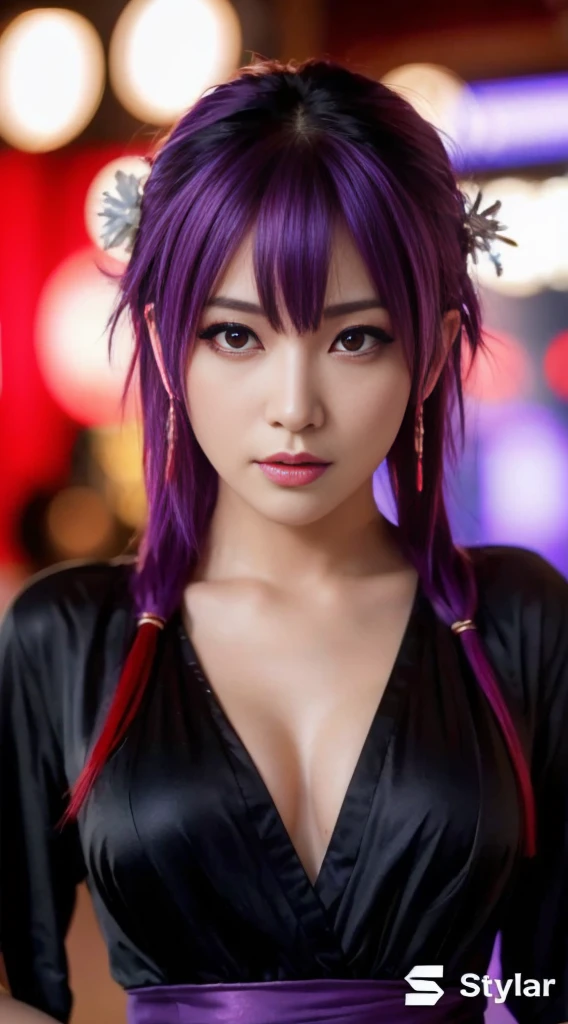 "AYANE FACE" (best quality,ultra-detalhado,Realistic:1.37), retrato, Detailed eyes and facial features, textura de pele delicada e suave, Corpo Perfeito, textura ultra realista, maquiagem perfeita, maquiagem vermelha nos olhos, batom vermelho,  expression serious, cores vivas, maquiagem vermelha em volta dos olhos, cores vivas, olhos vermelhos, maquiagem vermelha nos olhos