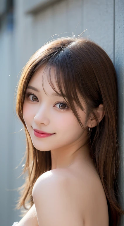 masutepiece, Best Quality, Illustration, Ultra-detailed, finely detail, hight resolution, 8K Wallpaper, Perfect dynamic composition, Beautiful detailed eyes, Women's Magazine, No Clothes,Medium Hair,Small breasts natural color lip, Bold sexy poses,Smile,Harajuku、20 years girl、Cute、Sexy shot looking at camera