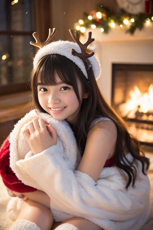 (Best Quality,4K,hight resolution,masutepiece:1.2),Realistic,Christmas,girl (12 years old),Hugging a big teddy bear,stuffed animal,no clothes,Snow falling in the background,Winter wonderland,Joyful expression,Magical atmosphere,Soft lighting,Vivid colors,Happiness,laught,Welcoming environment,Warmth,Smiling eyes,Curly hair,Shimmering decoration,Twinkling lights,toy train set,wrapped present,Rooftop with Santa Claus and reindeer flying in the distance,magic snowflake,christmas tree with ornaments,log cabin,curl up near the fireplace,hot chocolate with marshmallows,Peace and quiet,Excitement and anticipation,Snowy landscape,childhood innocence,Enchanted moments,Playful laughter,Upholstered stockings,Holiday spirit,love and togetherness.thighs thighs thighs thighs、off shoulders, small breasts, slim body