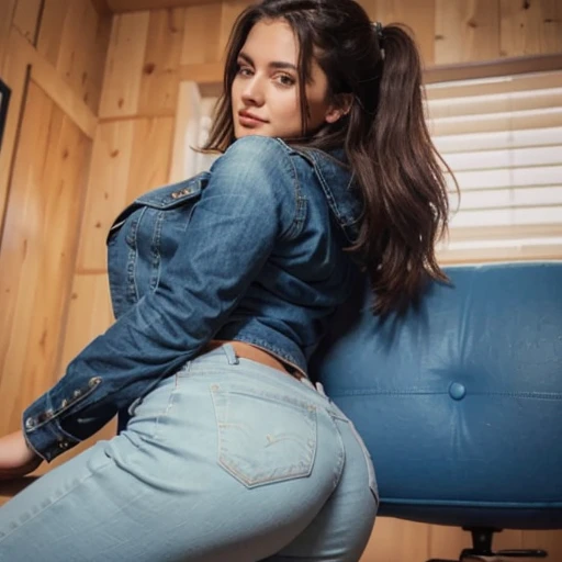 Female 25 years old. Jeans ajustados. Campera de cuero rockera ajustada ,buen cuerpo.sexy