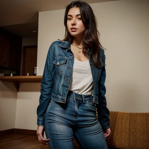 Female 25 years old. Jeans ajustados. Campera de cuero rockera ajustada ,buen cuerpo.sexy