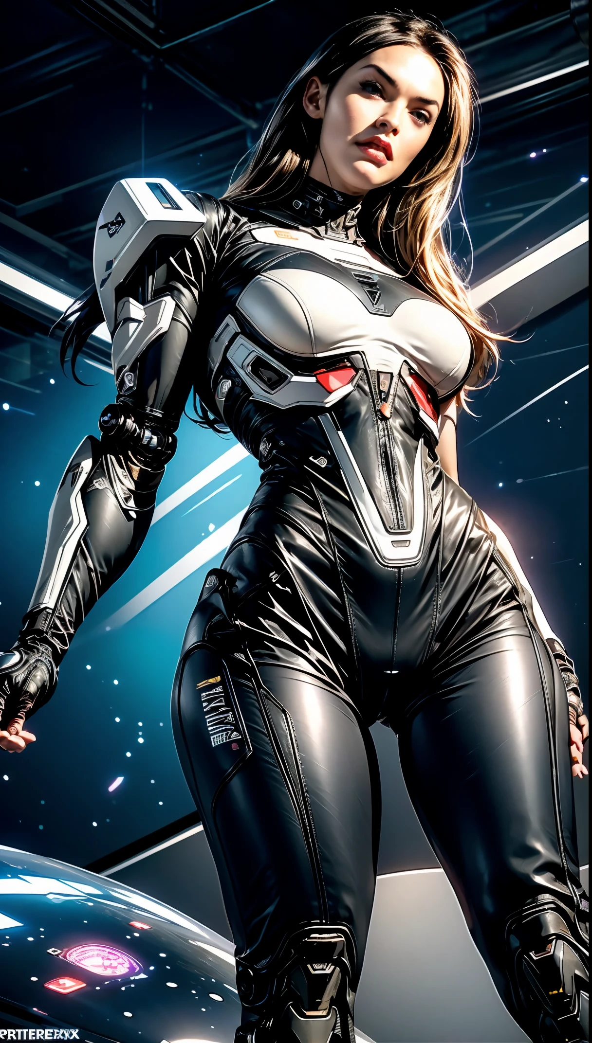 (1 girl), (megan fox:1.25), (skin tight cybernetic android mecha armor:1.25), (muscular female android:1.25), rfktr_technotrex,  exploring planets, alien worlds, exotic locations, deep-space, unknown terrors, galactic nebulas, star studded cosmos, fcPortrait, HDR (High Dynamic Range), Ray Tracing, NVIDIA RTX, Super-Resolution, Unreal 5, subsurface scattering, PBR texturing, Post-processing, anisotropic filtering, Depth of field, Maximum clarity and sharpness, multilayer textures, specular and albedo maps, surface shading, Accurate simulation of light-material interaction, perfect proportions, Octane rendering, dual-tone lighting, ISO baixo, white-balance, rule of thirds, 8K RAW, sub-pixel convolution, luminescent particles,