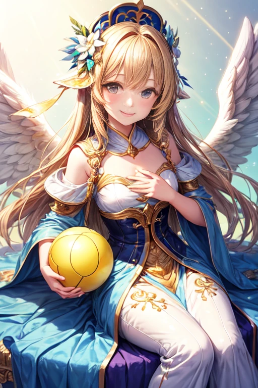 Blessings of Angels、Bright background、tenderness、A smile、Gentle、Holding a dazzling ball of light in both hands looking at the camera