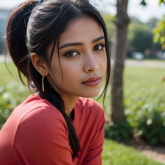 a close up of a woman with a red shirt and a pink shirt, very beautiful girl, cute beautiful, with cute - fine - face, indian model aesthetic, indian, 3 0 years old woman, 30 years old woman, 2 , photo taken in 2 0 2 0, profile image, attractive girl, 2 2 years old face cute face, dark orange lipilm grain, skin details, high detailed skin texture, 8k hdr, dslr)), photography taken by sony DSLR, Hd image