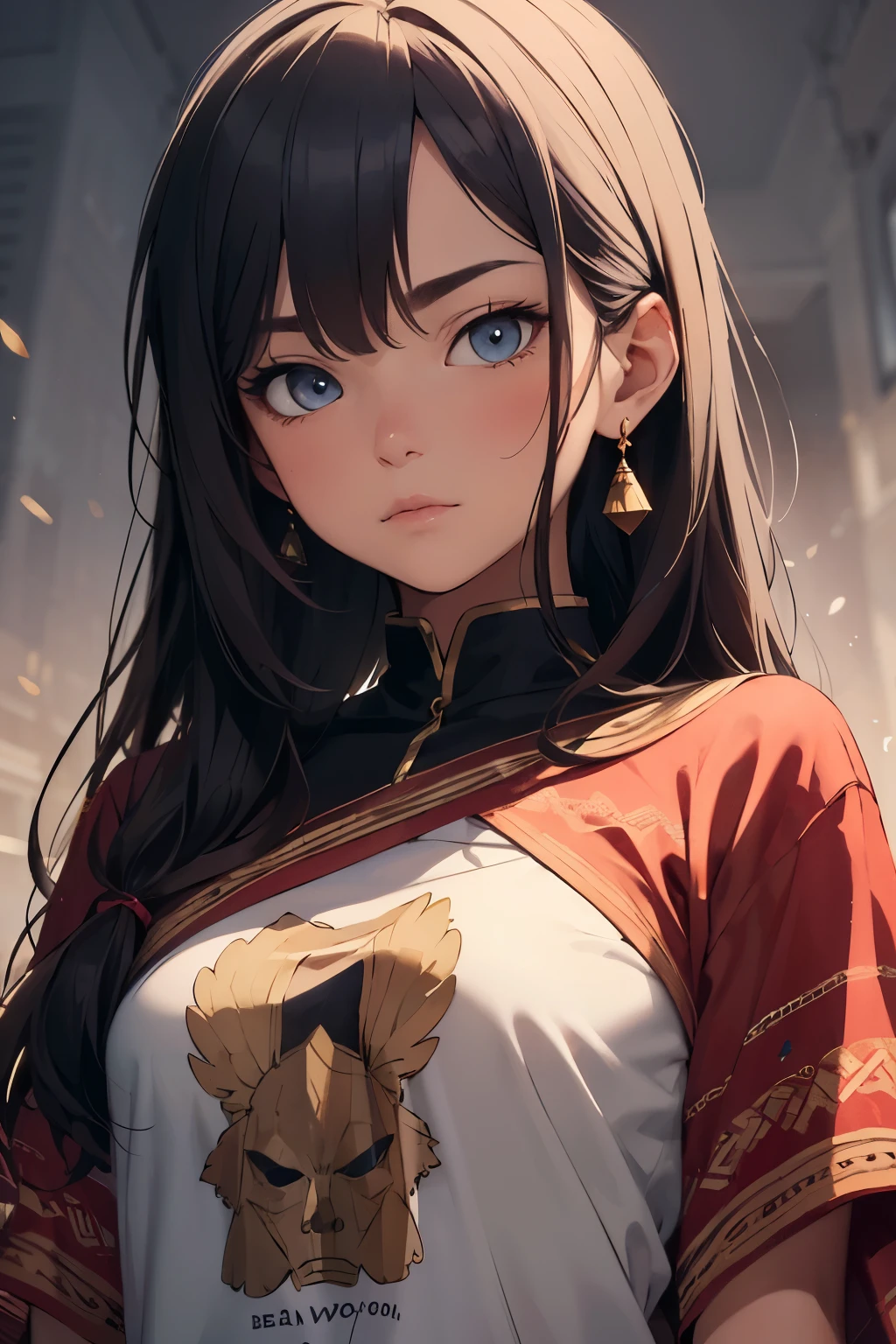 ((best quality)), ((masterpiece)), make a indian character with full clothes, a calm expression, wise looking, wearing t-shirt, looking straight at the viewer, straight eyes. no background