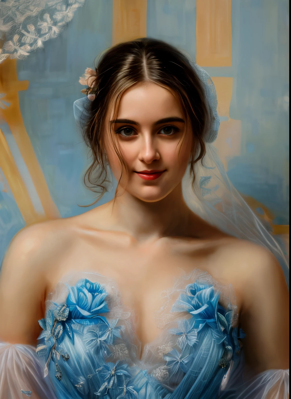 painting of a extremely gorgeous woman in a blue dress and a veil holding a rose, adelaide labille - guiard, inspired by Adélaïde Labille-Guiard, by Adélaïde Labille-Guiard, inspired by Élisabeth Vigée Le Brun, by Élisabeth Vigée Le Brun