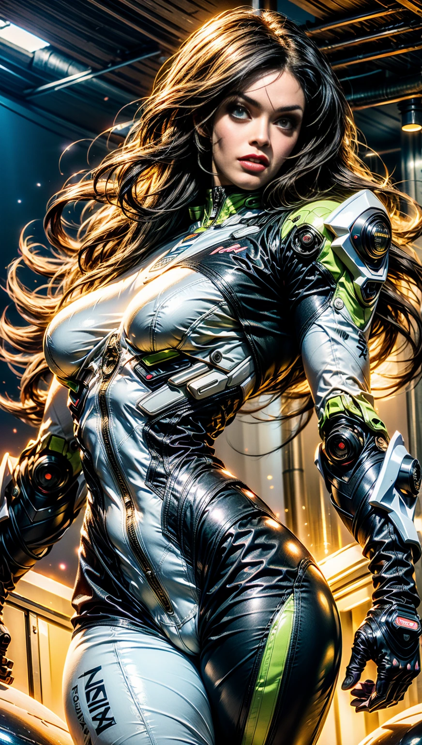 (1 girl), (megan fox:1.25), (skin tight cybernetic android mecha armor:1.25), (muscular female android:1.25), nijistyle, rfktr_technotrex, exploring planets, alien worlds, exotic locations, deep-space, unknown terrors, galactic nebulas, star studded cosmos, fcPortrait, HDR (High Dynamic Range), Ray Tracing, NVIDIA RTX, Super-Resolution, Unreal 5, subsurface scattering, PBR texturing, Post-processing, anisotropic filtering, Depth of field, Maximum clarity and sharpness, multilayer textures, specular and albedo maps, surface shading, Accurate simulation of light-material interaction, perfect proportions, Octane rendering, dual-tone lighting, ISO baixo, white-balance, rule of thirds, 8K RAW, sub-pixel convolution, luminescent particles,