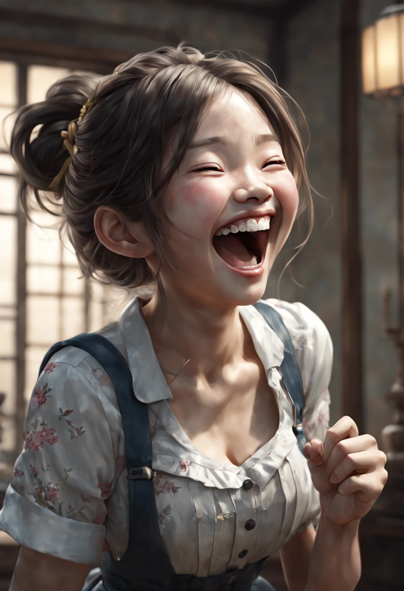 1girl, Laughing, by Lee Jae, intricate, (best quality, masterpiece, Representative work, official art, Professional, unity 8k wallpaper:1.3)