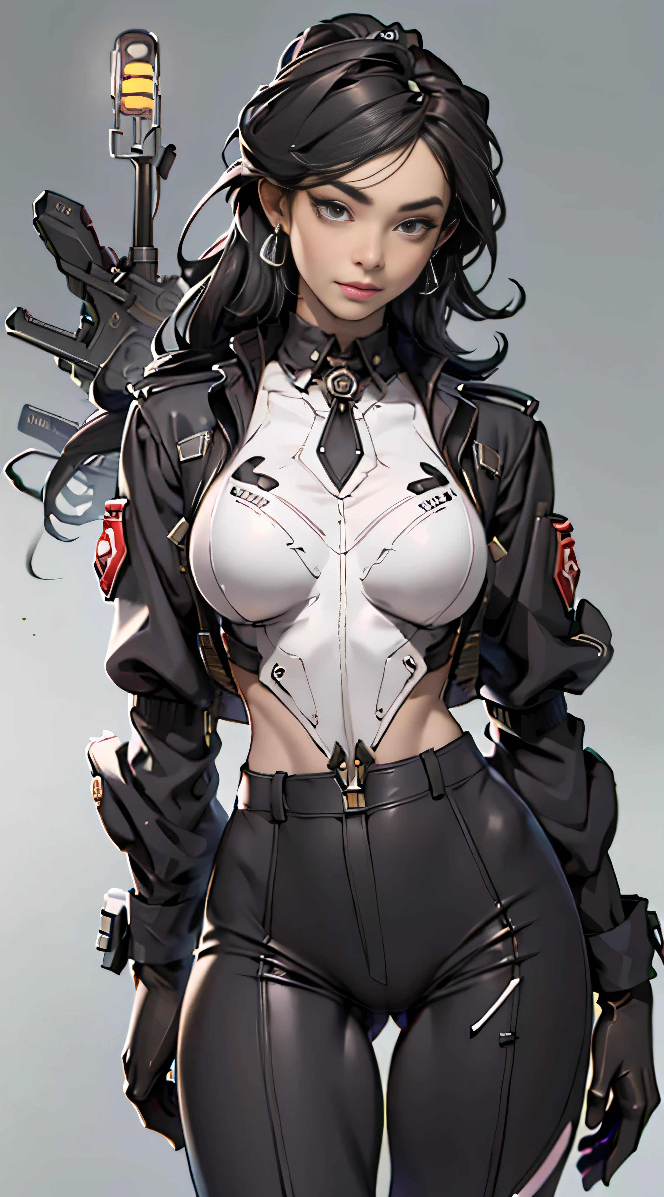 (((Best quality at best: 1.4))),(无与伦比的tmasterpiece), (hyper HD),(Hyper-realistic 8k CG)、(深色the hair) ((( body))), (((1 girl in))), 25-year-old American soldier with perfect body,,Beautiful and well-groomed face,muscular body:1.2,detailed solid color jacket, (Pictures from head to thighs), Complex equipment, Dark Green,long trousers,Close-fitting clothes are dark,With white stars and off-white stripes,,,,,Metal electronic parts for armor, Poison tattoos )(tmasterpiece, Best quality at best at best,:1.2), 1 Sister, (Alone:1.3), The upper part of the body, white shirt, short- sleeved, , (dead, actual, reallife, Abnormally big breasts, Best-aesthetic, new, newest, Best quality at best at best, tmasterpiece:1.2), Soft_lamplight, Soft_skin_ton, femele_the hair, (白ackground with, Background with,:1.2),