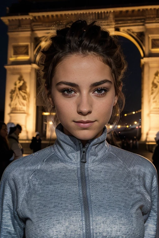 Femme arafed dans un survêtement Adidas, devant l'arc de triomphe, brune, souriante , visage et corps attrayants, femme mignonne, Photo d’une belle femme, avec des cheveux brun foncé, femme magnifique, beau corps et visage détaillés, beau corps et visage, fille mignonne, serré, Femme séduisante, Des cheveux bruns et un corps parfait