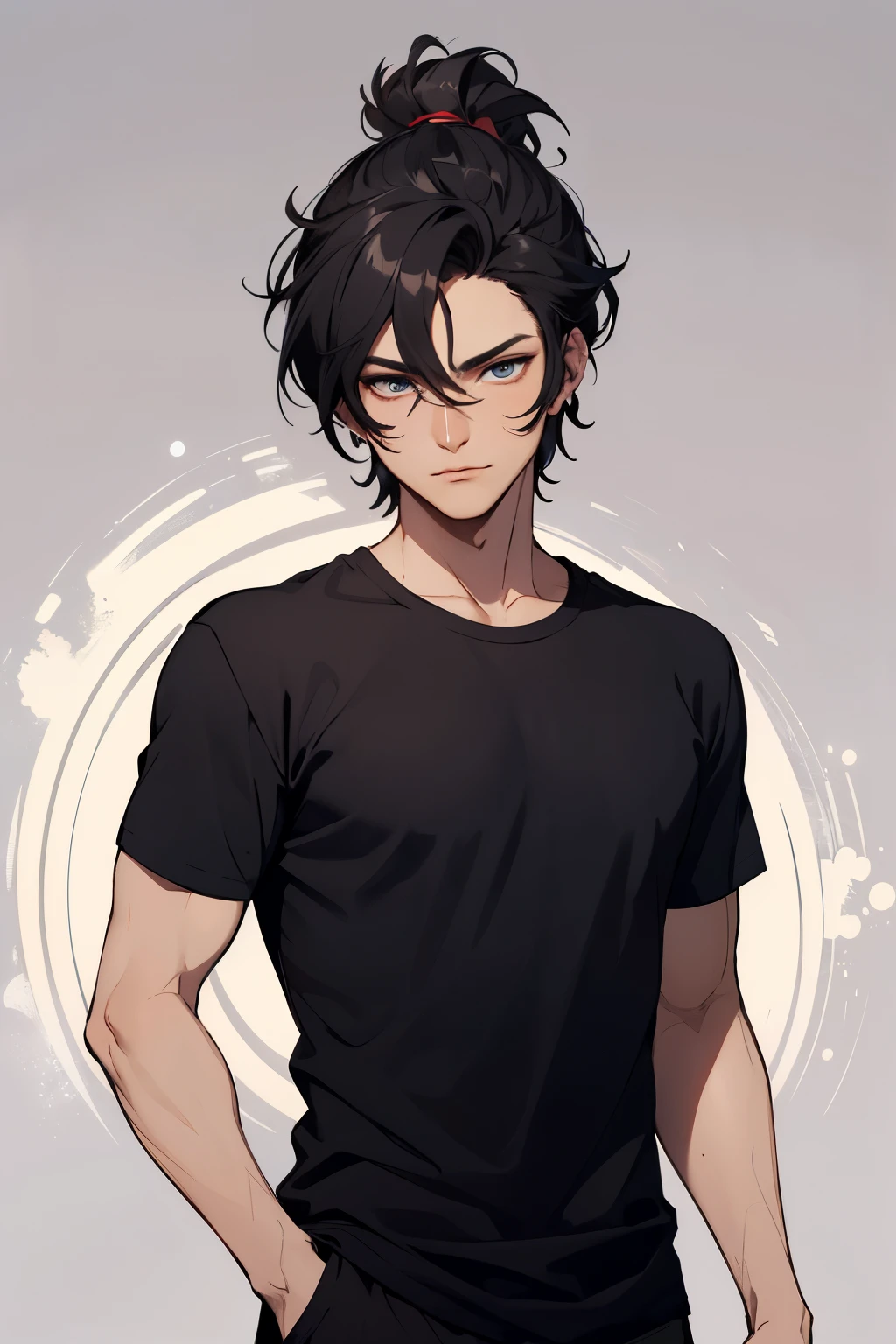 ((best quality)), ((masterpiece)), make a male hindu Indian character with full clothes, a calm expression, wise looking, wearing Black t-shirt, looking straight at the viewer, straight eyes. no background, eye level,