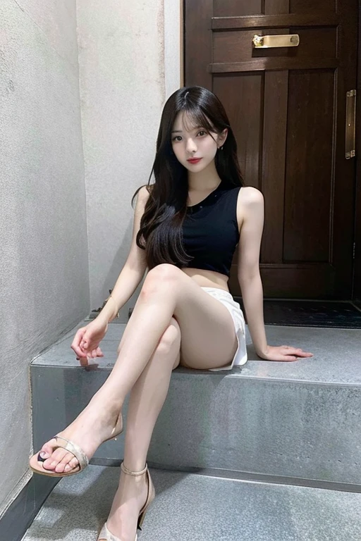 a asian beauty,full-body photo on the front,Bare leg magic weapon,The scene contrast is obvious