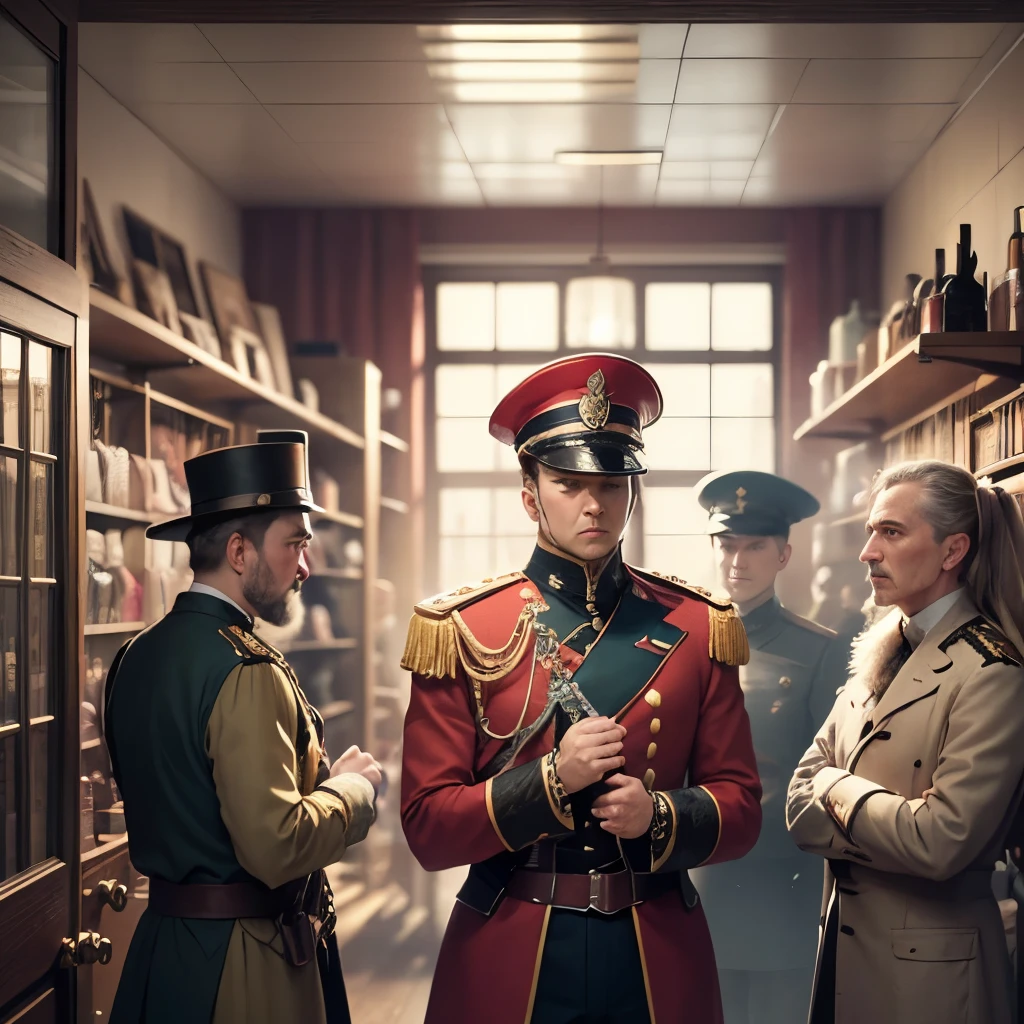 in 19th century young russian general got beated by three older man in old shoe store --auto --s2