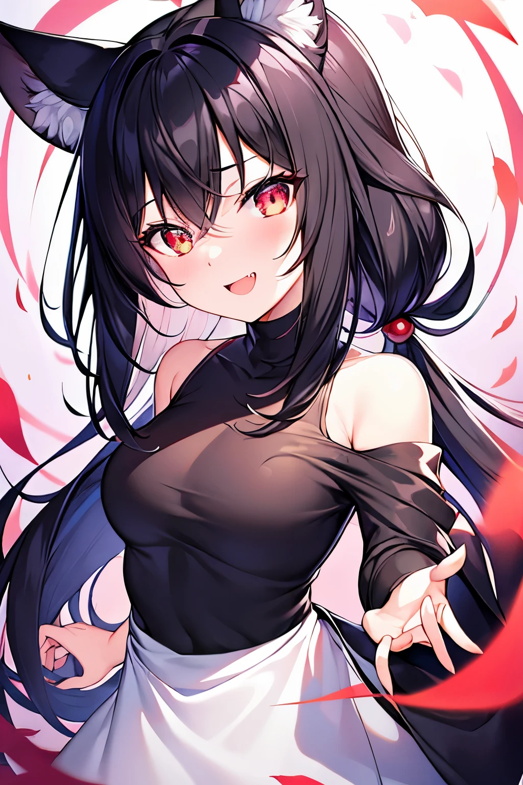 black hair, hair bobbles, wince, longeyelashes, solid circle eyes, fake animal ears, light smile, ear blush, fang, drop shadow, anaglyph, stereogram, tachi-e, pov, atmospheric perspective, anime, anime style, 8k, super detail, ccurate, best quality, UHD, masterpiece, ccurate, textured skin