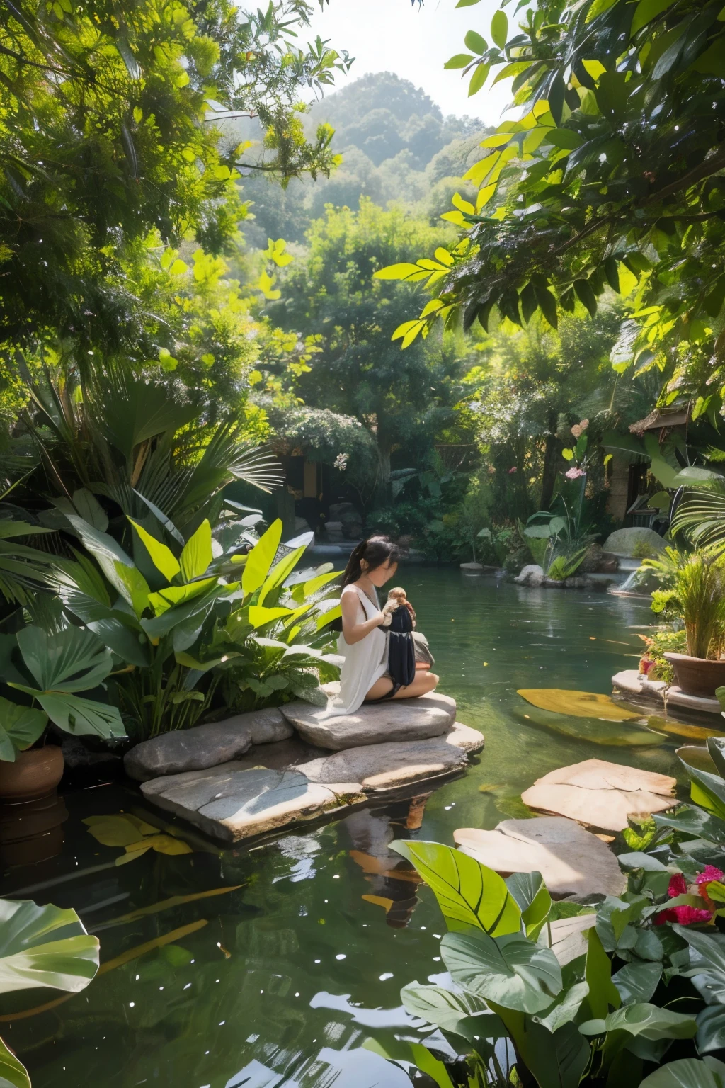 Surrounded by a variety of plants and animals，In the middle are people of all races。