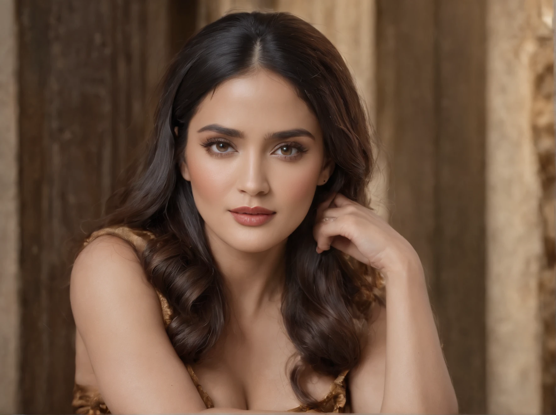 ((best quality: 4k)), ((masterpiece)), (high detailed), Salma Hayek face, big lips, big breast, long legs, wearing short skirt, top , have a long tiger tail((best quality: 4k)), ((masterpiece)), (high detailed), sexy salma hayek face, big lips, big breast, long legs, wearing short skirt, top , have a long tiger tail, black hair, hair bobbles, wince, longeyelashes, solid circle eyes, fake animal tail, light smile, , drop shadow, anaglyph, , atmospheric perspective, 8k, super detail, best quality