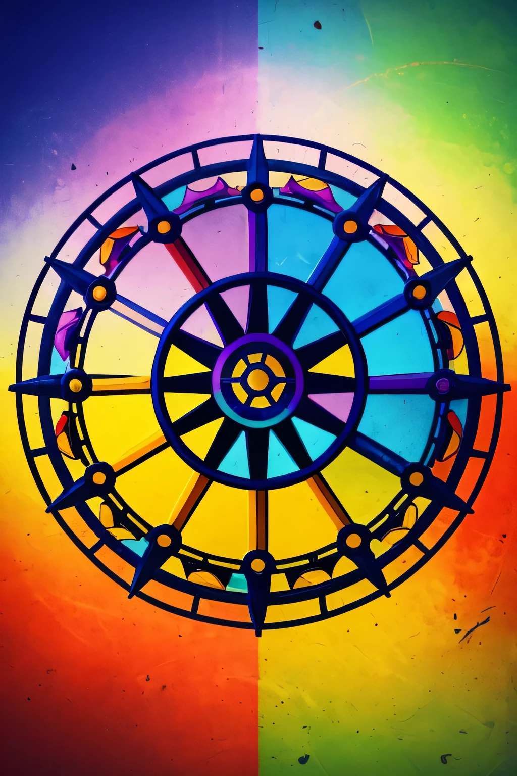 O logotipo pode consistir em uma roda estilizada, with the rays representing the Orixás. Os raios podem ser de cores diferentes, representing the colors of the Orixás.