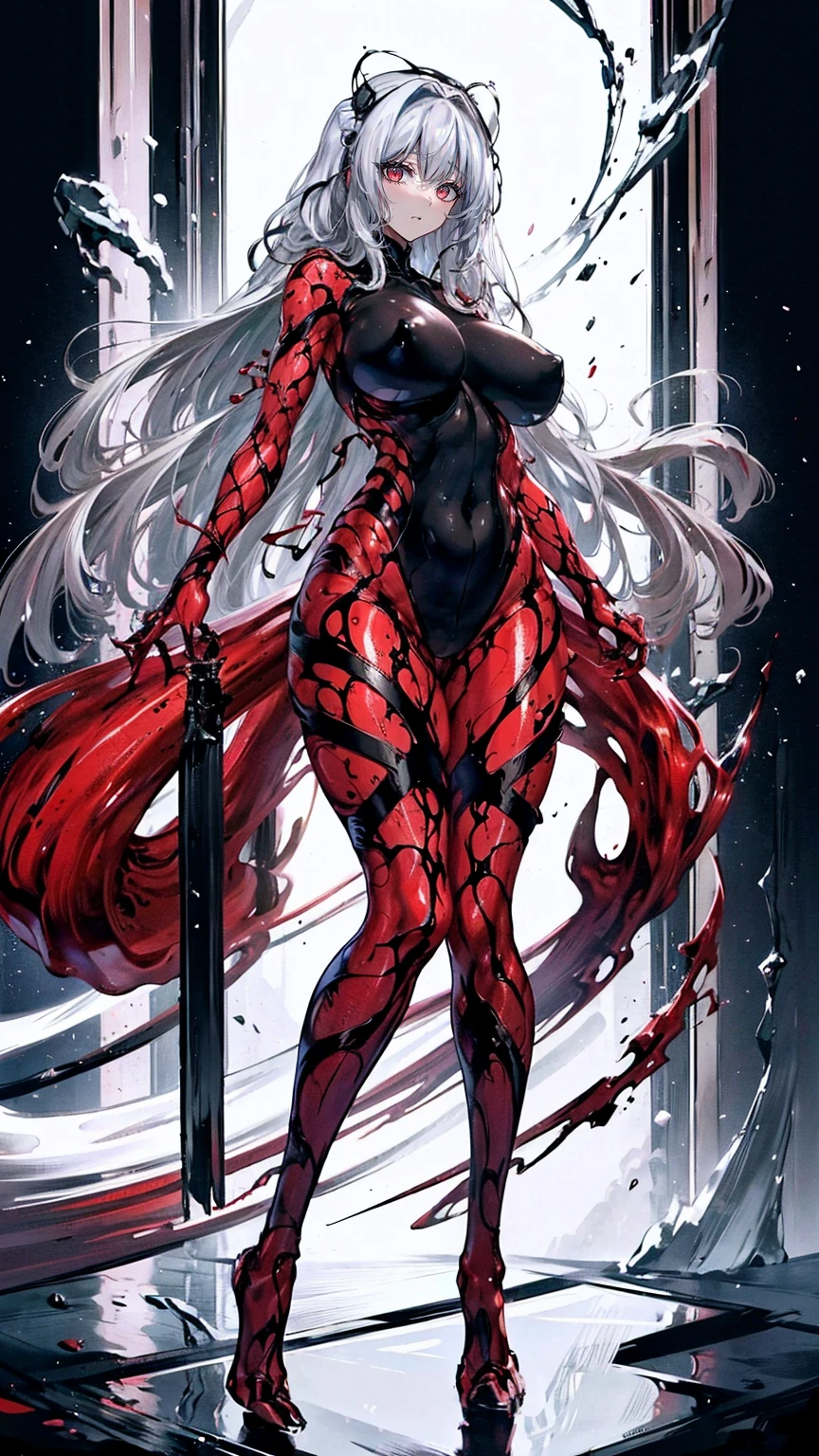 a beautiful woman,Tall guy,legs long,long and flowing hair,完美的big breasts body,big breasts body,性感的big breasts body,huge plump,Plump buttocks,(carnage:1.9),(Tentacle wrapping:1.8),(红色Symbiote whole body紧身衣:2.0),Perfect facial features,is a perfect face,delicated face,beautidful eyequisite Eyeinely quality eyes,(Systemic symbionts:1.8),(Symbiote whole body:1.8),(Full body red symbiote skin:1.9),Scarlet all over,dentes pontiagudos,Hands are very thin,perfect hand,sharp talons,red - eyed,perfectquality,Perfect painting,Number of works,truly a masterpiece,Highest resolution,Just the right lighting,perfect detail,standing on your feet,Full body like,SVSC