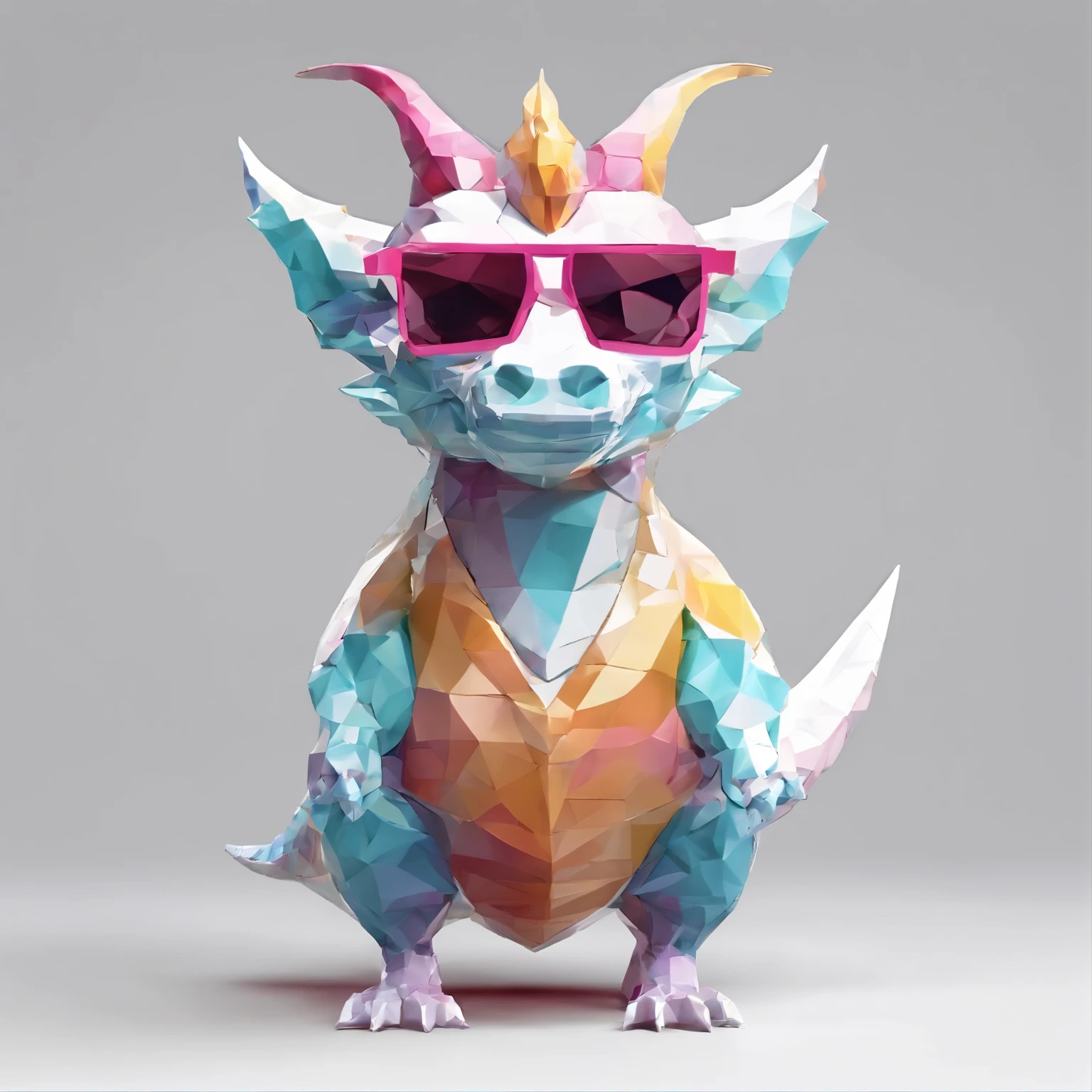 Perfect alignment, Cute dragon wearing a jacket，Crystal Vase，Rose flower, Wearing sunglasses, cheerfulness, Standing position, Abstract beauty, Centered, Looking at the camera, Facing the camera, Approaching perfection, Dynamic, Highly detailed, Smooth, Sharp Focus, 8K, hight resolution, Illustration, art by carne griffiths and wadim kashin, White background、Colorful Sunglasses、wearing a baseball cap