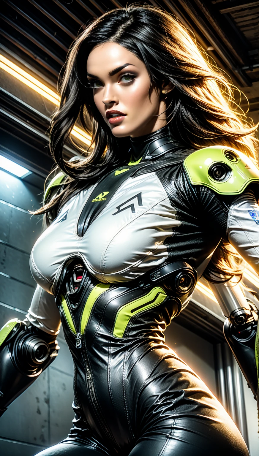 (1 girl), (megan fox:1.25), (skin tight cybernetic android mecha armor:1.25), (muscular female android:1.25), nijistyle, rfktr_technotrex, exploring planets, alien worlds, exotic locations, deep-space, unknown terrors, galactic nebulas, star studded cosmos, fcPortrait, HDR (High Dynamic Range), Ray Tracing, NVIDIA RTX, Super-Resolution, Unreal 5, subsurface scattering, PBR texturing, Post-processing, anisotropic filtering, Depth of field, Maximum clarity and sharpness, multilayer textures, specular and albedo maps, surface shading, Accurate simulation of light-material interaction, perfect proportions, Octane rendering, dual-tone lighting, ISO baixo, white-balance, rule of thirds, 8K RAW, sub-pixel convolution, luminescent particles,