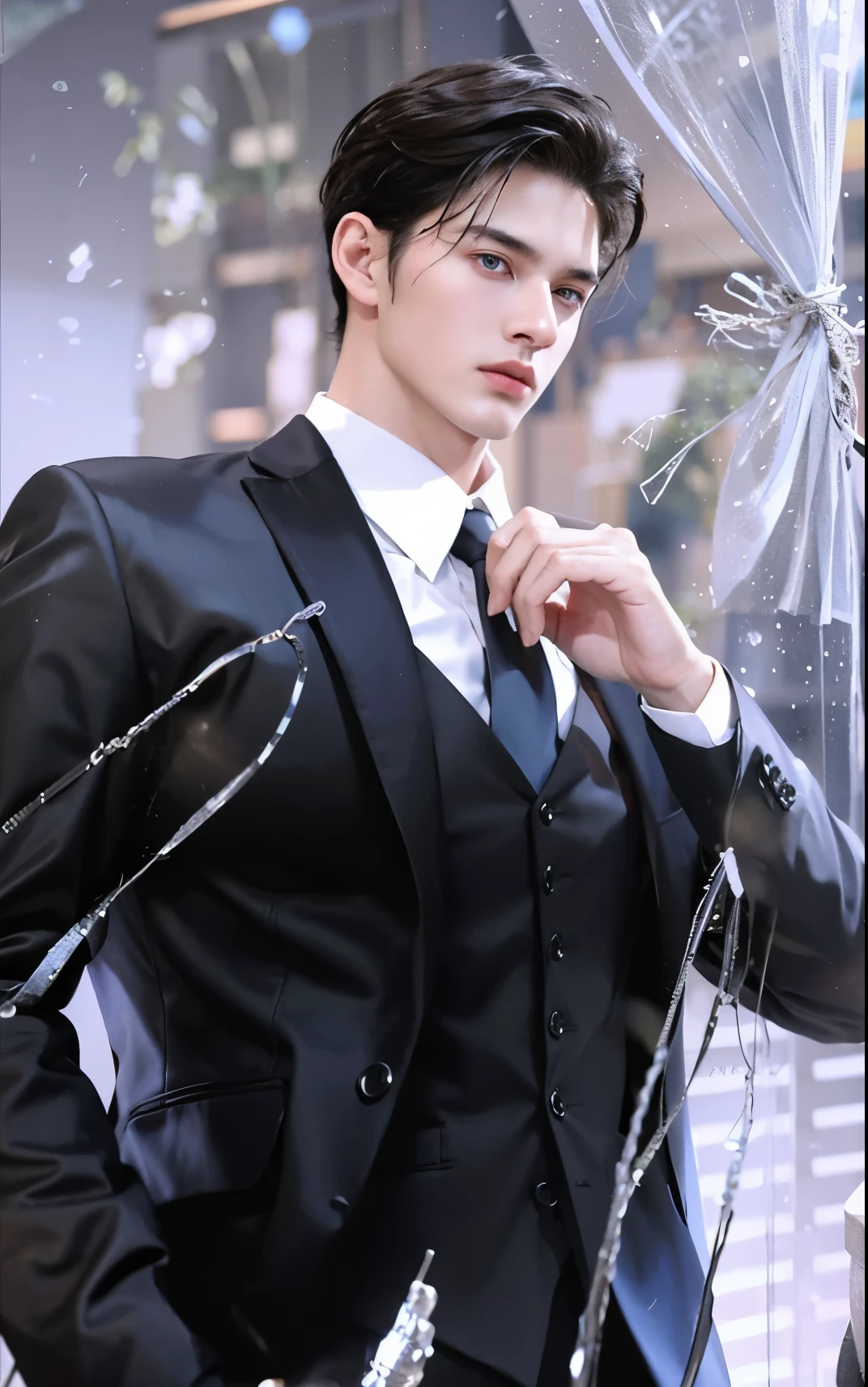 Masterpiece,1man,male,has the face of a stern American man,blue eyes,looking forward,staring with a cold gaze,putting on a flat and mysterious face,white skin,mature man with a firm face,25 years old,glowing skin,steady,best quality,portrait of a man,clean man