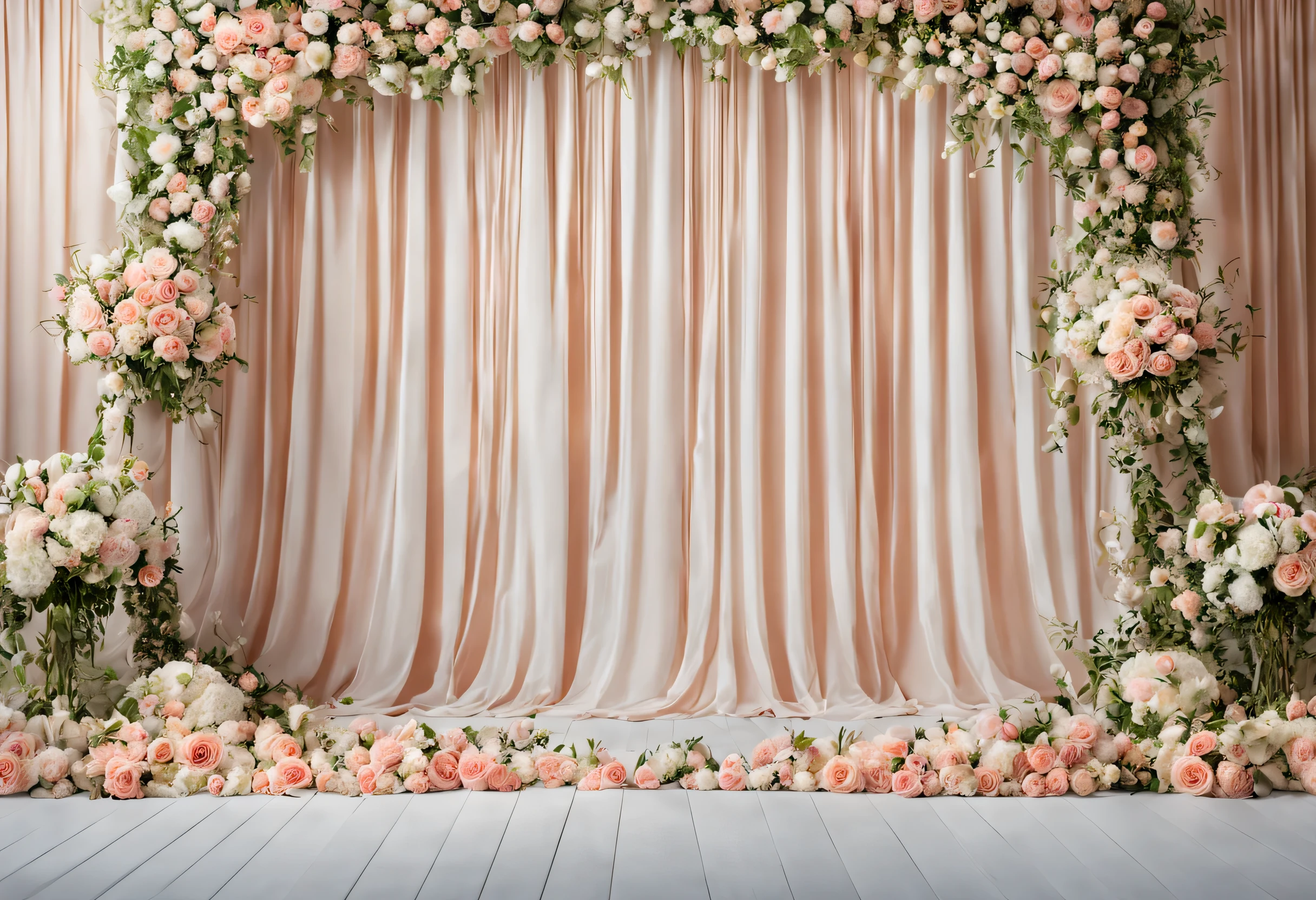 Premium Wedding Background,Solid color background with flowers and curtainace to the viewer