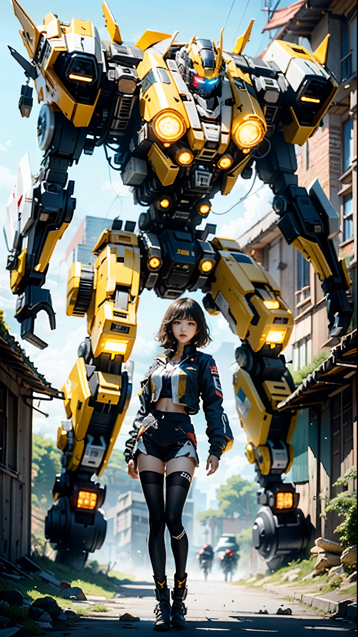 ((Best quality)), ((masterpiece)), (highly detailed:1.3), 3D,Shitu-mecha, beautiful cyberpunk women with her mecha in the ruins of city from a forgoten war, ancient technology,HDR (High Dynamic Range),Ray Tracing,NVIDIA RTX,Super-Resolution,Unreal 5,Subsurface scattering,PBR Texturing,Post-processing,Anisotropic Filtering,Depth-of-field,Maximum clarity and sharpness,Multi-layered textures,Albedo and Specular maps,Surface shading,Accurate simulation of light-material interaction,Perfect proportions,Octane Render,Two-tone lighting,Low ISO,White balance,Rule of thirds,Wide aperature,8K RAW,Efficient Sub-Pixel,sub-pixel convolution,luminescent particles,light scattering,Tyndall effect