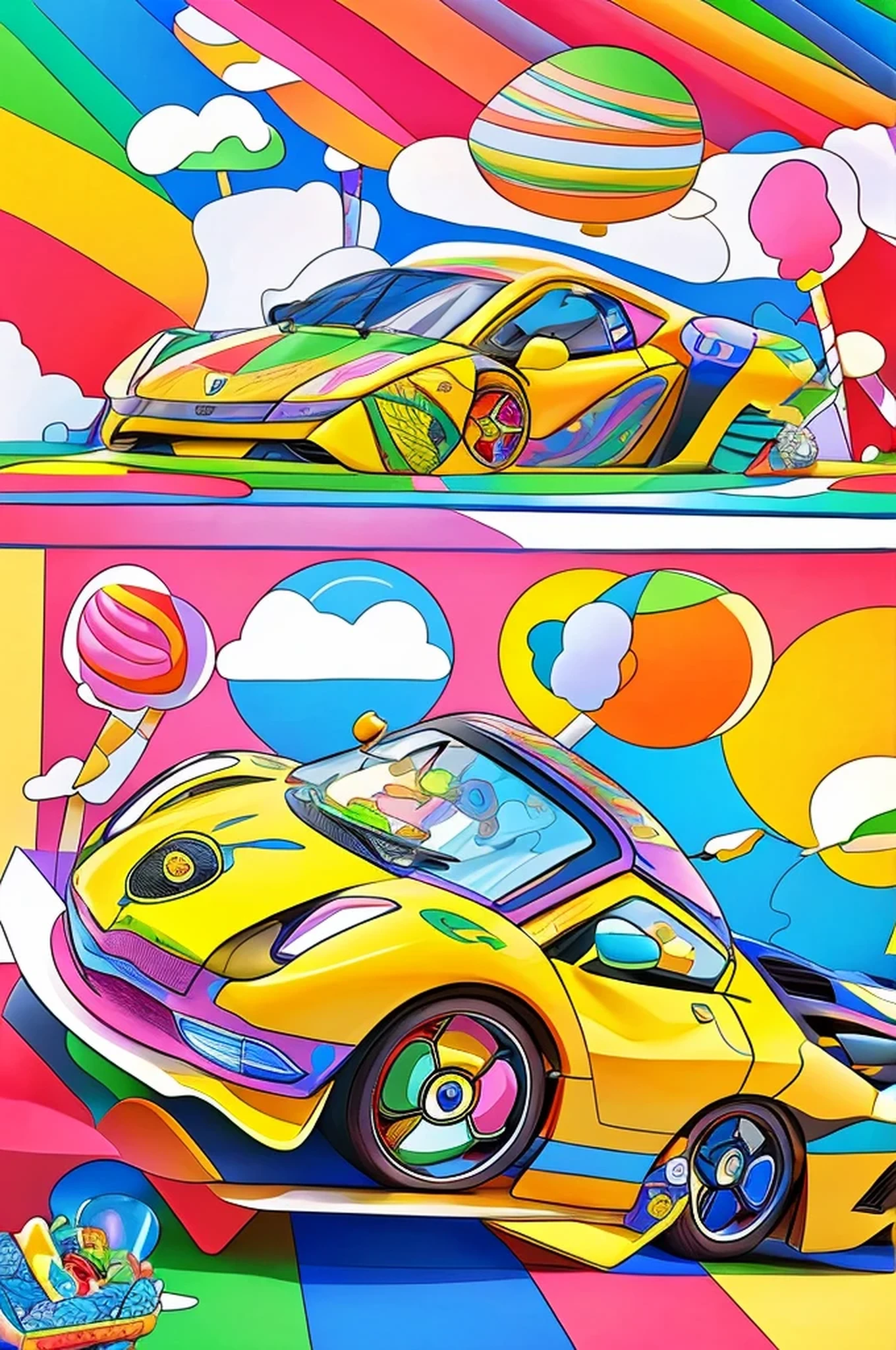 Imagine creating a captivating coloring page for « Culinary Creations Chronicles »: Coloriage Voitures - Lamborghini,' conçu pour ravir children from 4 to 7 years old. Imagine a charming Lamborghini transformed into a chef-d'Artistic work, avec des rayures de course couleur bonbon, roues de cornet de glace, et un toit enduit de saupoudrage. Les lignes doivent être audacieuses et distinctes, parfait pour que les jeunes mains puissent tracer et remplir de leurs couleurs preférées. This illustration is presented with high quality material, style adapted to children, ensure a delicious and imaginative coloring experience for young artists
