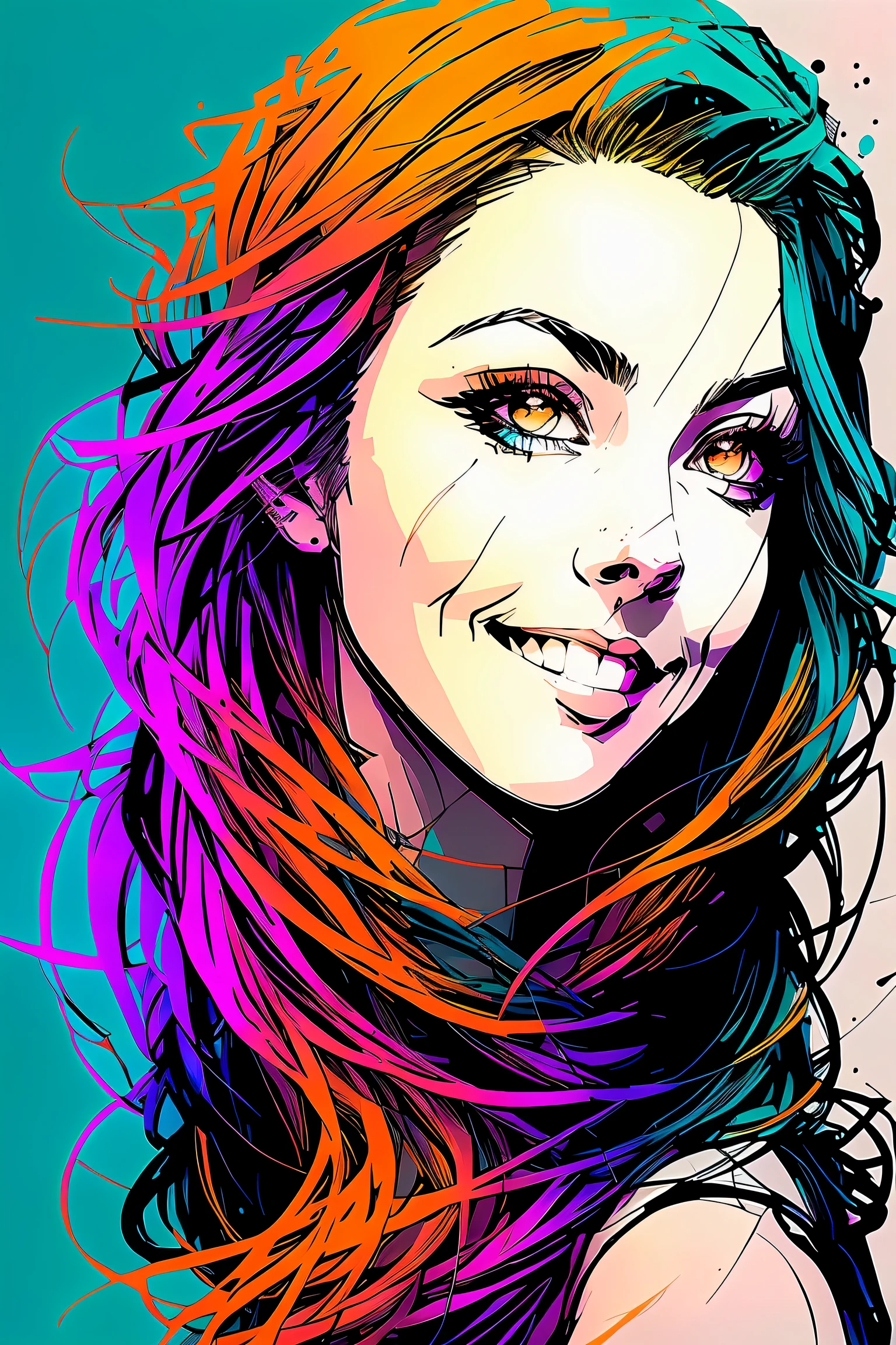 nwinkpunk, 1 italian girl, tmasterpiece, Best quality, (grin face), close up,Award-Awarded, (high detal), Sharp, 8K, Popular topics on artstationh, iintricate