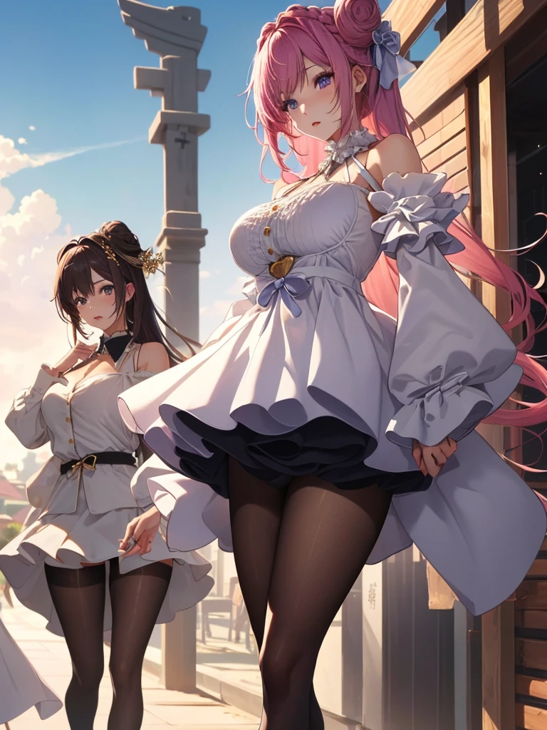 Japan goddess ,hoang lap, 8K ,A high resolution, ultra - detailed, The beautiful, tmasterpiece, Best quality at best, (The beautiful and delicate silver eyes), (3girl) ,三个性感The beautiful青少年在办公室 OL (Female office staff),White button-down shirt,There is a collar,Black slit skirt,(black pantyhoses),legs long ,Detailed legs,high-heels,side ponytails , By bangs,Full body lesbian,,Chopping,cyanhair,Blue hair,brunette color hair,Be red in the face,