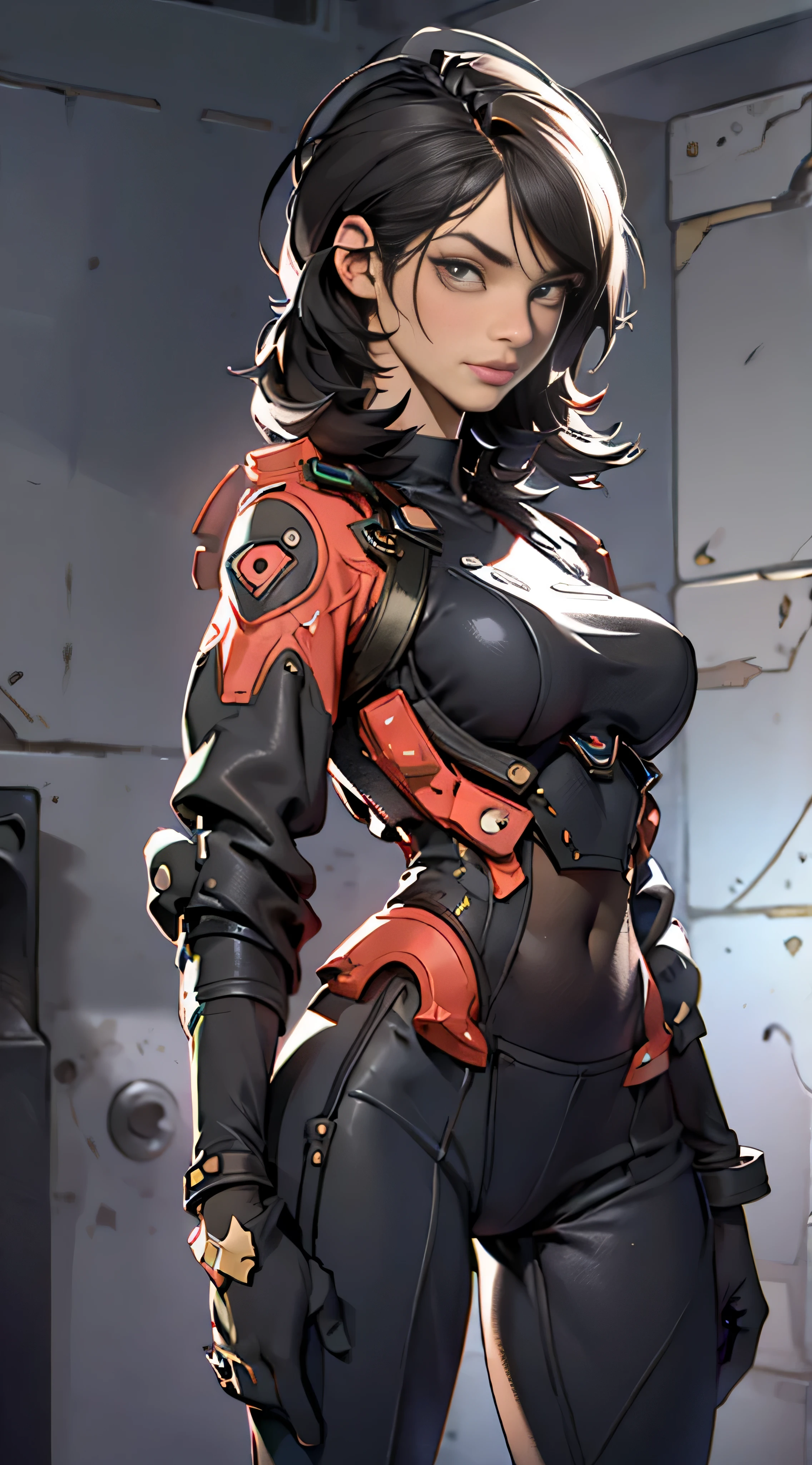 (((devilish smile))), (((melhor qualidade: 1.4))), (((cabelo corte bob preto com franja e mechas brancas))), (((DuneWalker))), (((post-apocalypse))), (Unbeatable masterpiece), (hiper HD),(CG 8k hiper-realista), 1Garota armada em um mundo futurista, (((dunewalker))), (((black and white Bob haircut style))), Coronel Motoko, modern clothes with macrostructure composing her slender body with perfect proportions, hexagonal patterns, cabelo colorido, cyberpunk de atitude, pose ativa, mecanismos vivos, fundo parede grafitada, (((Teen girl))), (((melhor qualidade: 1.4))), (((short haircut))), (Unbeatable masterpiece), (hiper HD),(CG 8k hiper-realista), (((seios grandes))), (((hiper feminina))), sexy girl, black tattoo,（cabelo de cor escura com franja branca), ((( corpo fitness))), (((1 garota))), garota tatuada de 25 anos com corpo perfeito,,Rosto lindo e bem cuidado,muscular corpo:1.2,solid color detailed jacket, (Head to thigh photos)， Equipamento complexo, verde escuro，long pants，Tight clothes are dark，With white stars and off-white stripes,,,,,Armor Metal Electronic Parts, Tatuagens de veneno ) INFO, garota, (((Sozinho))), pirralha Violento, (((14 anos))), sexy, pose de atitude, obra de arte, post-apocalypse, (((manga style))), Bounty Hunter, Violento, Manic, cara de mau, corpo esguio, magra mas forte, corpo perfeito, roupa moderna, Advanced technology, Pleated mini skirt with checkered pattern in red and black, jaqueta tipo gola de pele, sleeves with vertical striped pattern, fundo neutro, (( tiro de vaqueiro )). visual intrincado