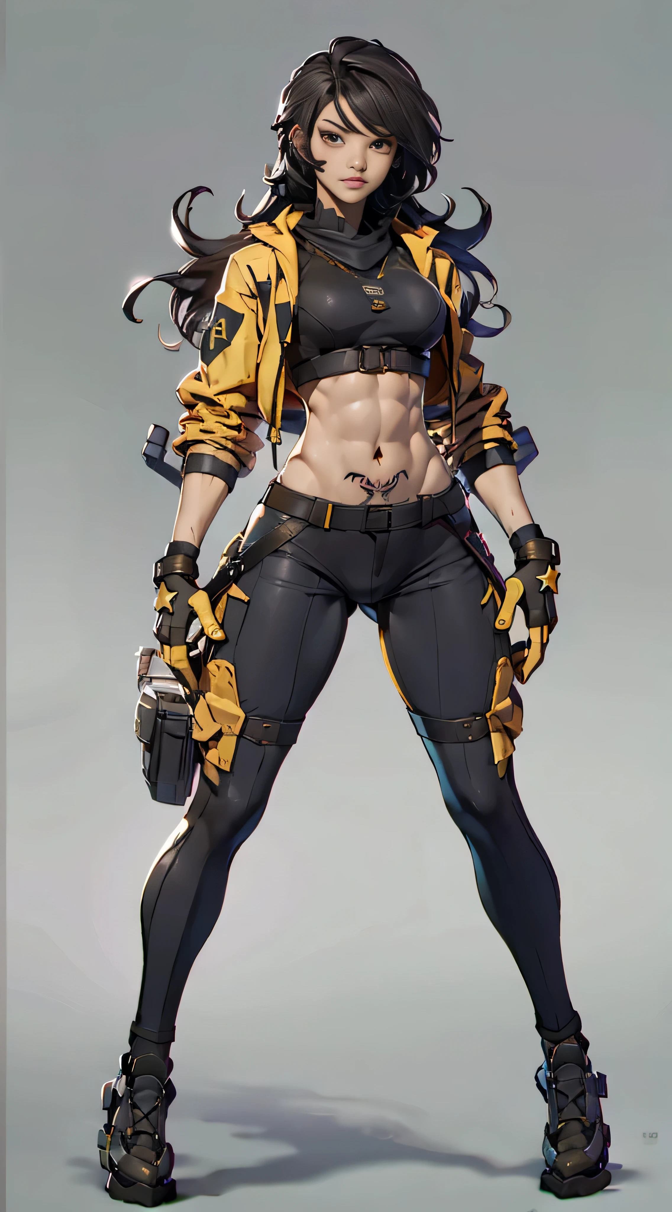 11:23(((Best quality at best: 1.4))),(Unbeatable masterpiece), (hyper HD),(Hyper-realistic 8k CG)、(dark colored hair) ((( body))), (((1 girl in))), 25-year-old American soldier with perfect body,,Beautiful and well-groomed face,muscular body:1.2,detailed solid color jacket, (Pictures from head to thighs), Complex equipment, Dark Green,long trousers,Close-fitting clothes are dark,With white stars and off-white stripes,,,,,Metal electronic parts for armor, Poison tattoos )