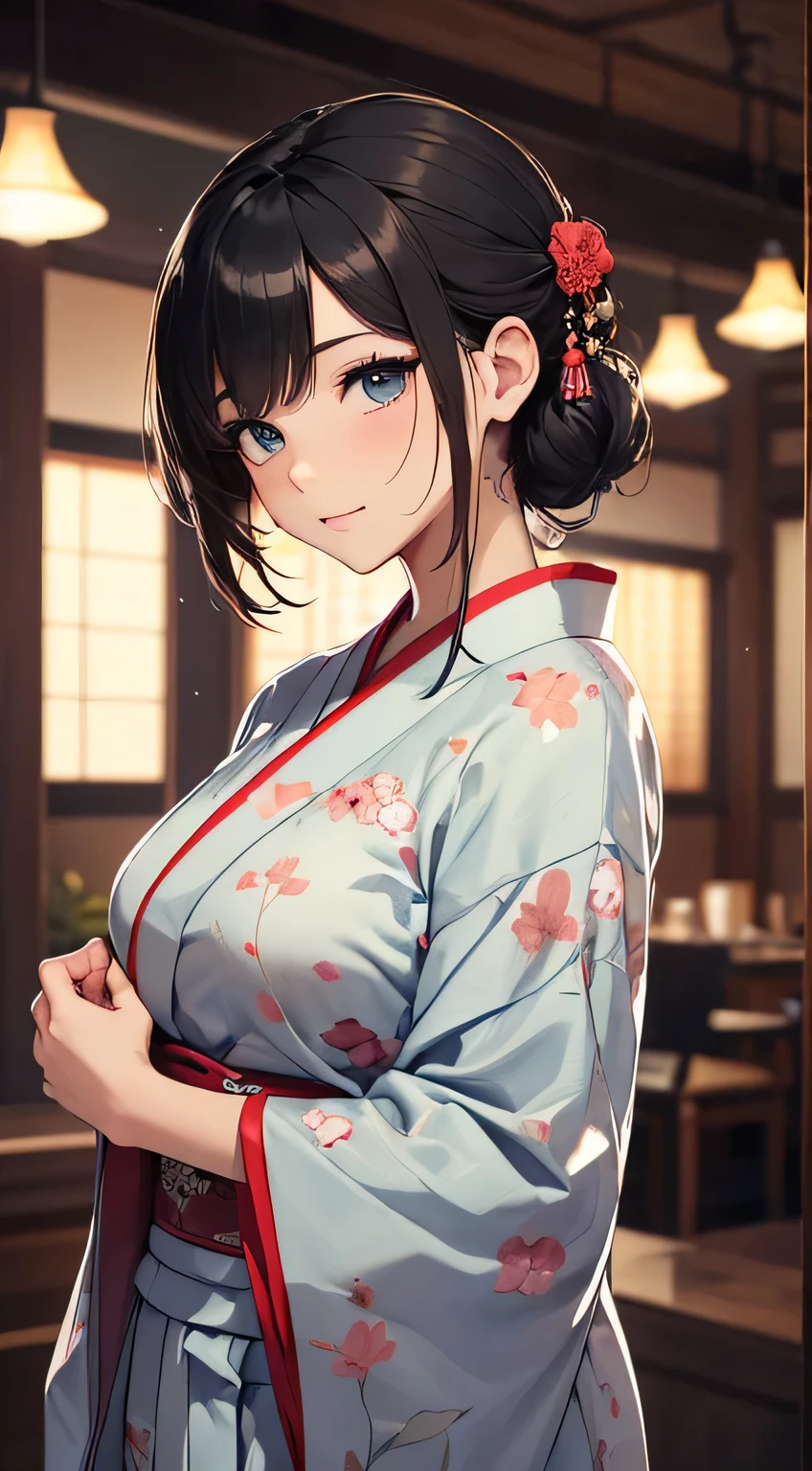 ((Highest quality、Masterpiece、Very detailed、8K))、One Woman、17 years old、Big Breasts、kimono