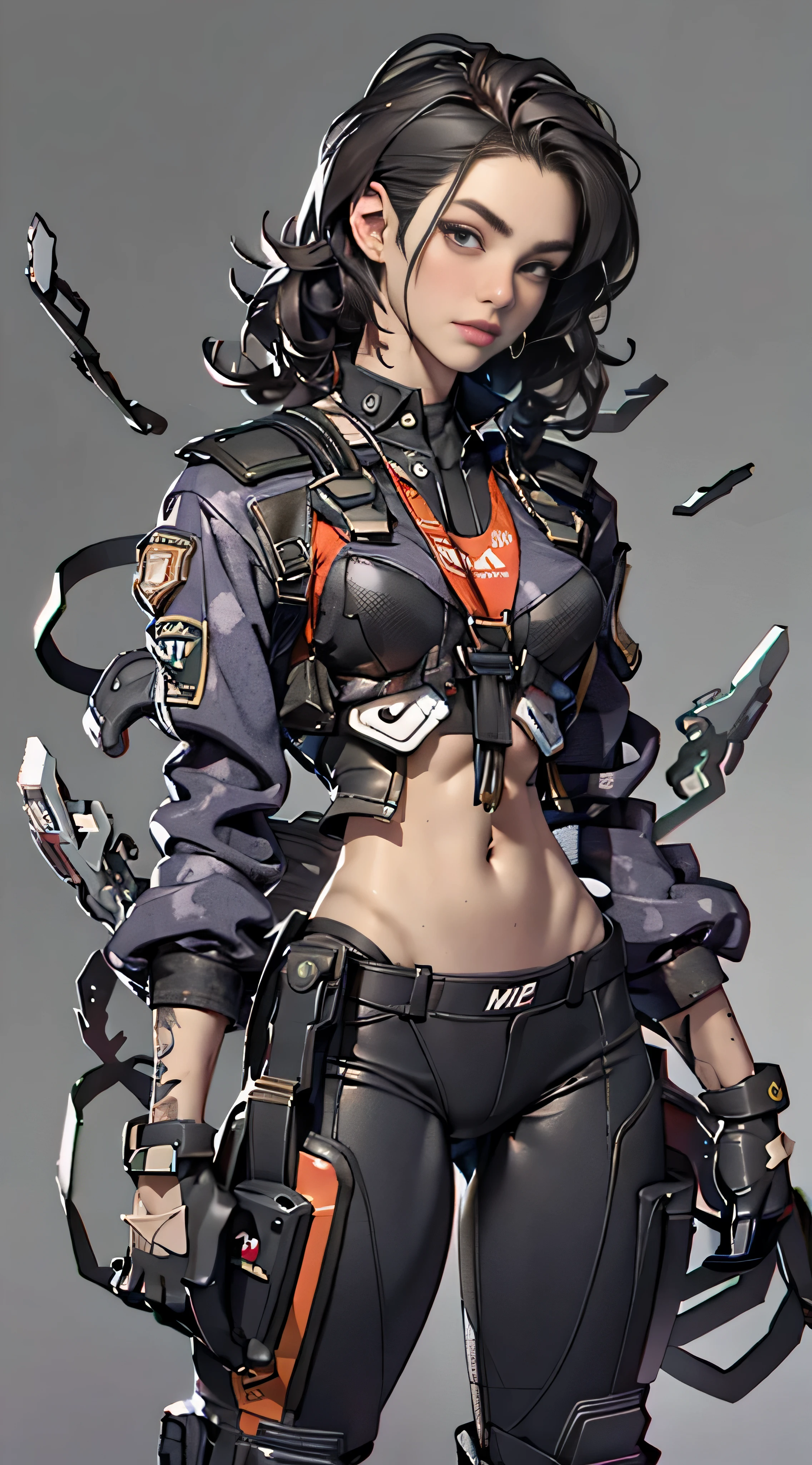 11:23(((Best quality: 1.4))),(Unbeatable masterpiece), (hyper HD),(Hyper-realistic 8k CG)、(White hair) ((( body))), (((1 girl in))), 25-year-old American soldier with perfect body,,Beautiful and well groomed face,muscular body:1.2,Solid royal blue jacket with details, (Pictures from head to thighs), Complex equipment, purpleish color,long trousers,The clothes inside are dark,Clothes with armored metal electronic parts, Poison tattoos )