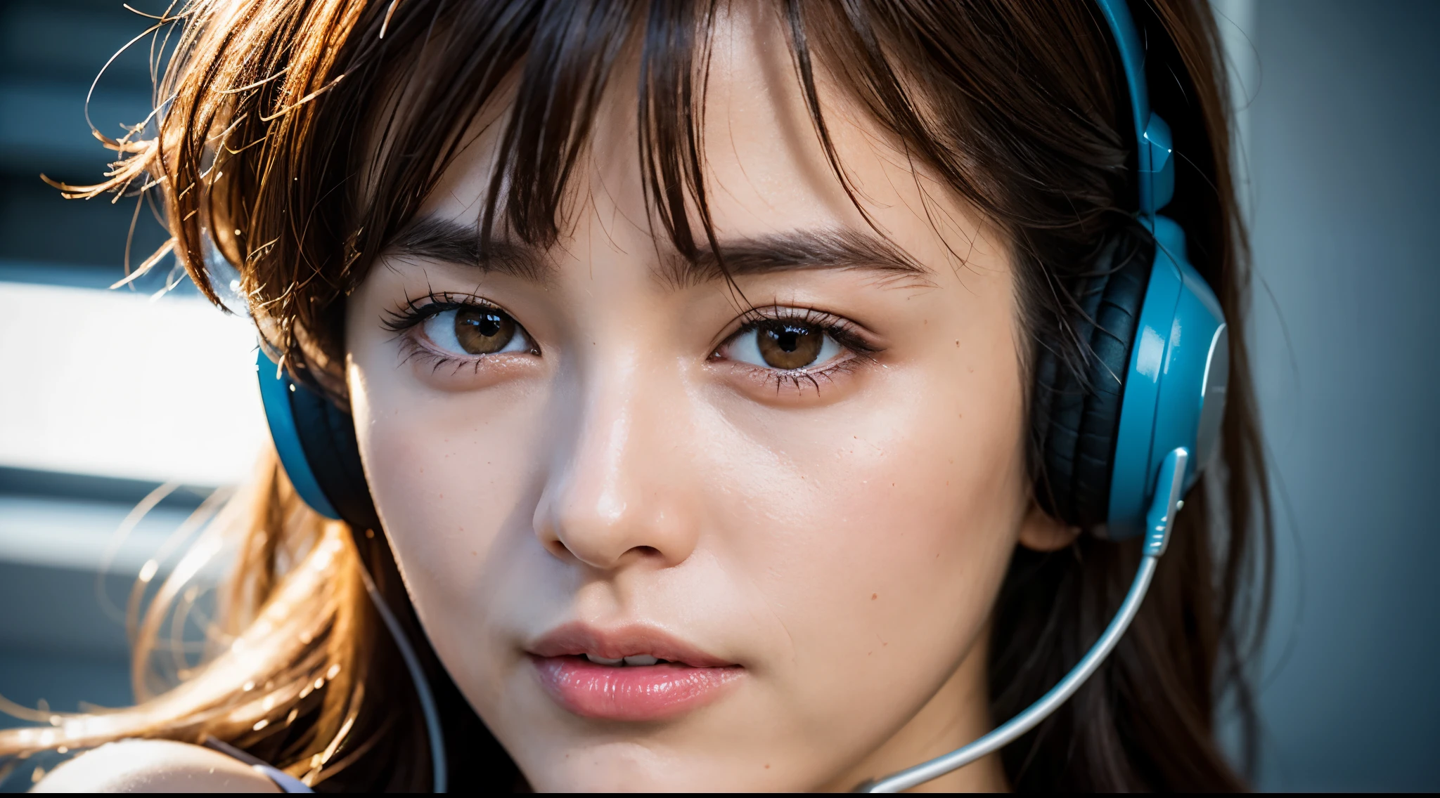 dressed, (photo realistic:1.4), (hyper realistic:1.4), (realistic:1.3), (smoother lighting:1.05), (increase cinematic lighting quality:0.9), 32K, 1girl,20yo girl, realistic lighting, backlighting, light on face, ray trace, (brightening light:1.2), (Increase quality:1.4), (best quality real texture skin:1.4), finely detailed eyes, finely detailed face, finely quality eyes, (tired and sleepy and satisfied:0.0), face closeup, t-shirts with headphones, (Increase body line mood:1.1), (Increase skin texture beauty:1.1)