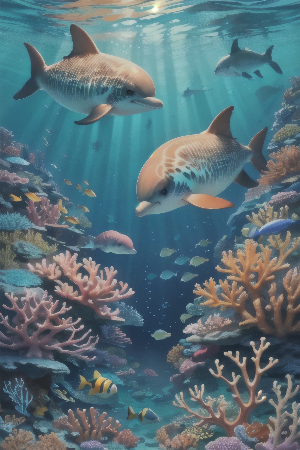 Imagine a captivating coloring page for 'Aquatic Adventures Expedition: Oceans Coloring Book,' specially crafted for young explorers aged 4 to 7. Picture a delightful underwater world filled with vibrant marine life, where kids can dive into a sea of imagination. Envision friendly fish, playful dolphins, and colorful coral reefs waiting to be brought to life with the stroke of a crayon. The lines are bold and clear, providing an easy-to-follow canvas for little hands to explore the wonders of the ocean depths. Created in a high-quality, child-friendly style, this illustration invites children on an exciting journey through the seas as they fill the page with their favorite colors