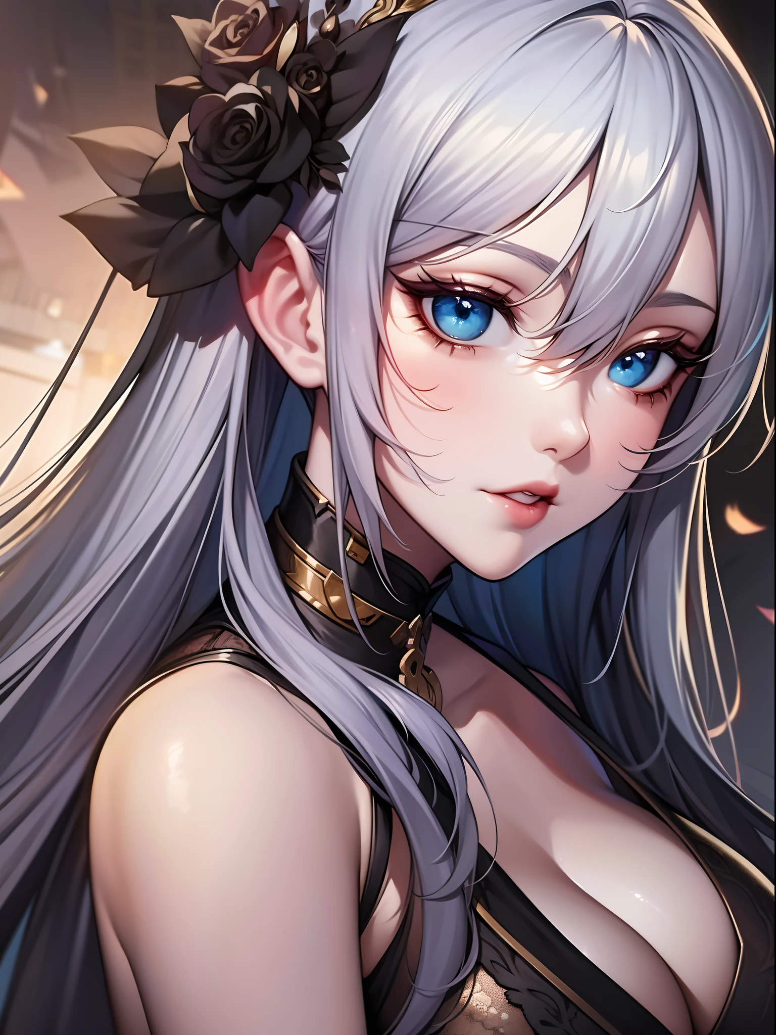 closeup of face,diagonally., Intricate details for beautiful, refined eyes, Anime girl with long white hair and blue eyes posing for photo, shadowverse style, smooth anime cg art, Sase-ri, detailed digital anime art, guweiz, Ishida Sui Art Comics, shadowverse, Official artwork, Pixiv style, Detailed anime artwork, artbook artwork, seductive anime girls, Sogetsu, Detailed anime character art, dead