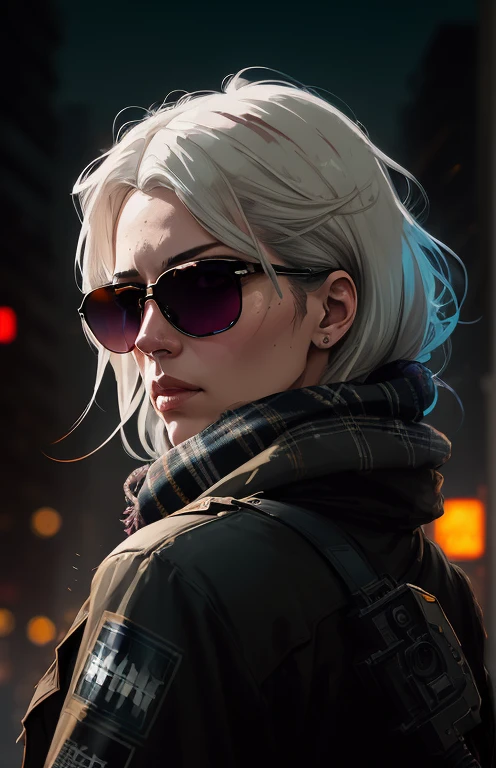 (dark shot:1.1), epic realistic, portrait of halo, sunglasses, blue eyes, tartan scarf, white hair by atey ghailan, by greg rutkowski, by greg tocchini, by james gilleard, by joe fenton, by kaethe butcher, gradient yellow, black, brown and magenta color scheme, grunge aesthetic!!! graffiti tag wall background, art by greg rutkowski and artgerm, soft cinematic light, adobe lightroom, photolab, hdr, intricate, highly detailed, (depth of field:1.4), faded, (neutral colors:1.2), (hdr:1.4), (muted colors:1.2), hyperdetailed, (artstation:1.4), cinematic, warm lights, dramatic light, (intricate details:1.1), complex background, (rutkowski:0.66), (teal and orange:0.4)