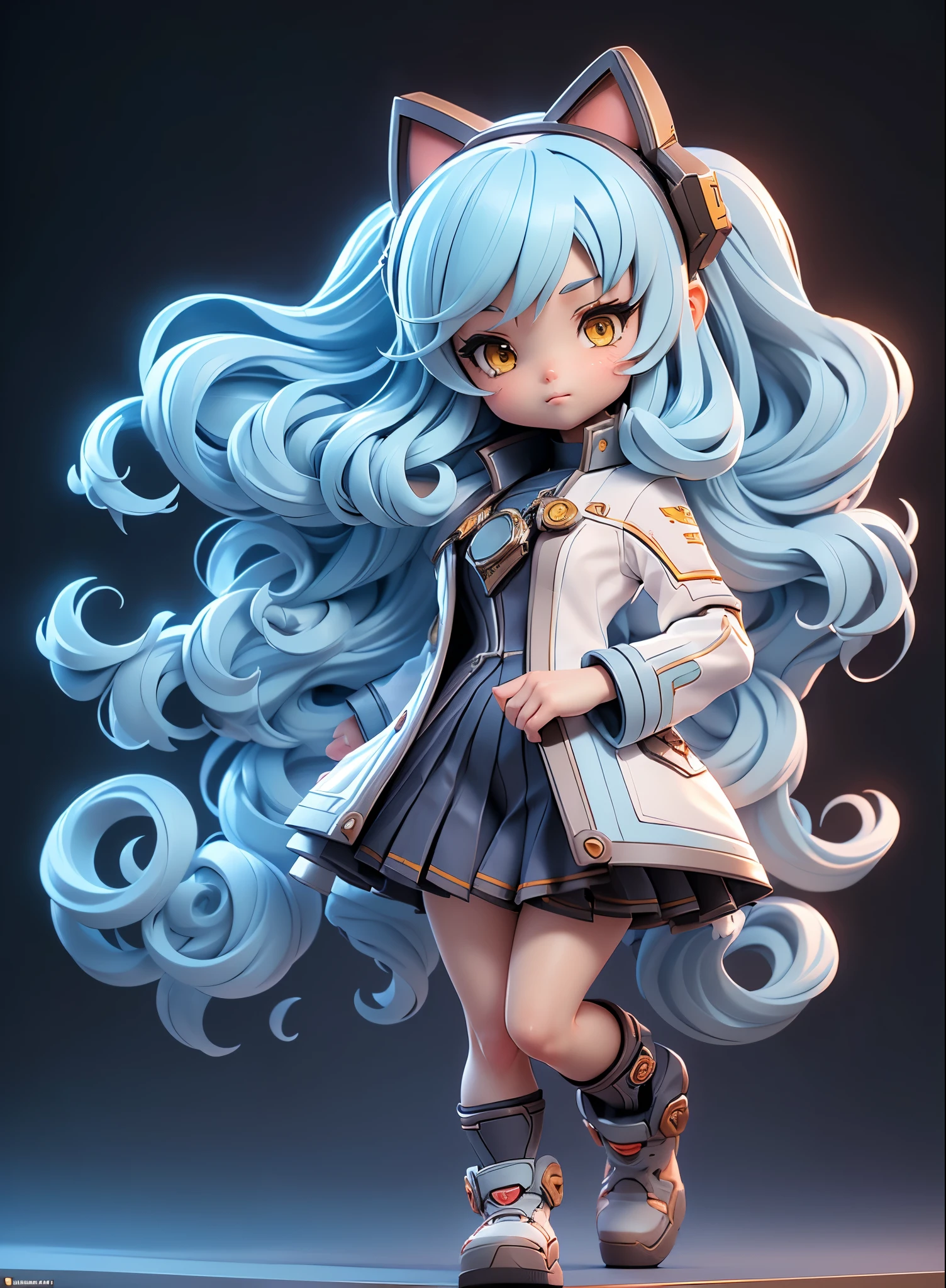 A close up of a girl with long blue hair and a cat ears - SeaArt AI