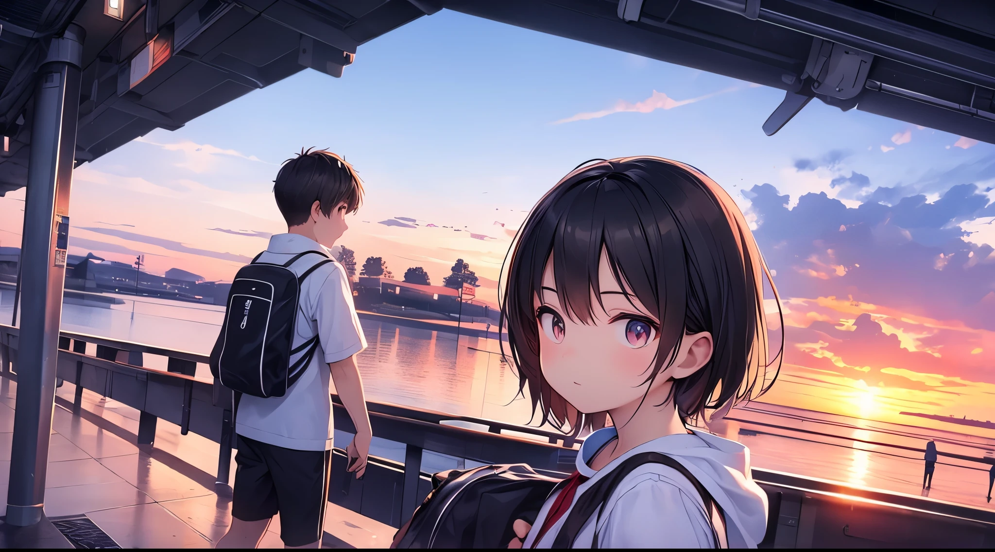 High school students、evening glow、On the way off school、Beautiful sky、hightquality、4k、8k