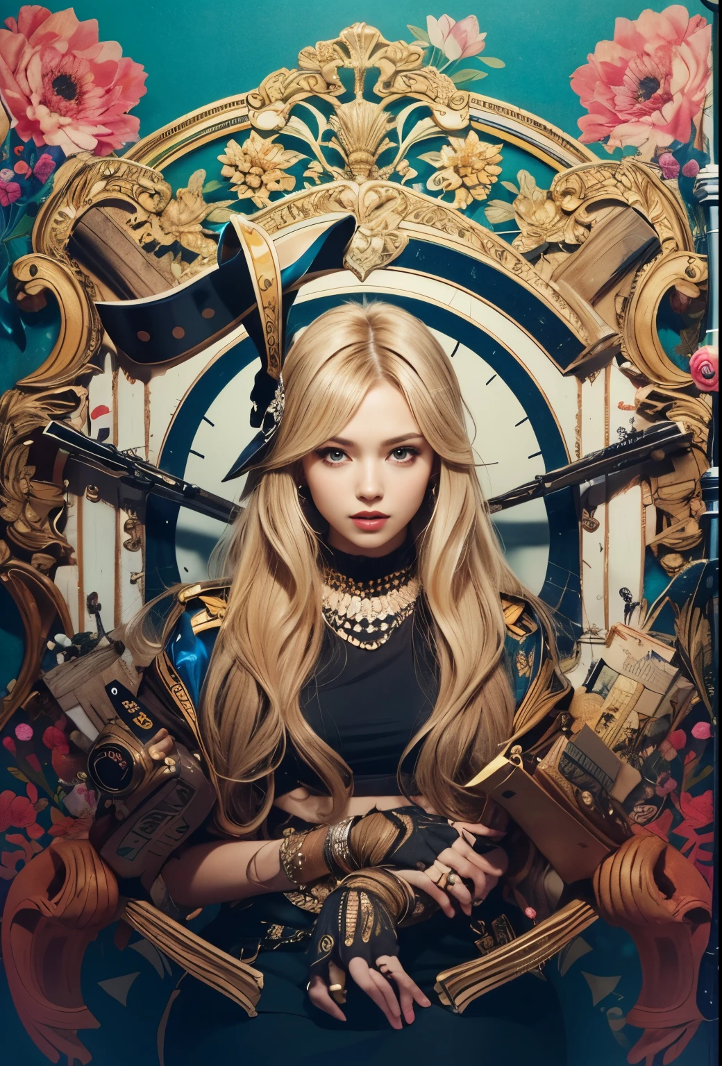 ))), (((ultra detailed))), (((masterpiece))), illustration,(Magazine cover-style illustration of a fashionable woman in a vibrant outfit), posing in front of a colorful and dynamic background. She has a confident expression and is holding a statement accessory, The text on the cover should be bold and attention-grabbing, with the title of the magazine and a catchy headline. The overall style should be modern and trendy, with a focus on fashion and lifestyle),
1girl,solo,looking at viewer, glossy skin, contrapposto, navel, midriff, necklace, female focus,model,medium breasts, ,street,in public,police hat, police uniform, handcuffs,short shorts, arms crossed,
cool, see-through, school uniform,jitome,
,underboob,floating hair, sexy ,fine fabric emphasis, dynamic pose, negative space:0.35, realistic:1.33,