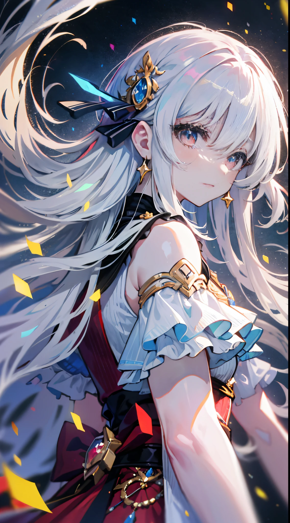 ( edd: 0.5) + (Detailed hands: 0.7), (tmasterpiece), (Best quality), White hair, 红eyed睛, 1 girl, pale-skinned, White hair, 红eyed睛, Two shades of hair, eyeslashes, bangle, jewely, ssmile, glitter on the skin, shinny hair, detailed and majestic stage, Fantastical, Long gray hair, 1 girl, Two shades of hair, nigh sky, 令人难以置信的详细 CG 插画tmasterpiece看着你, Japanese cartoons, 美丽的动漫eyed睛, 美丽细致的eyed, eyed, eyed睛有亮度, 不同颜色的eyed睛, 红eyed睛, 蓝eyed睛, galaxias, Starcloud, (Full body lesbian), (curves)