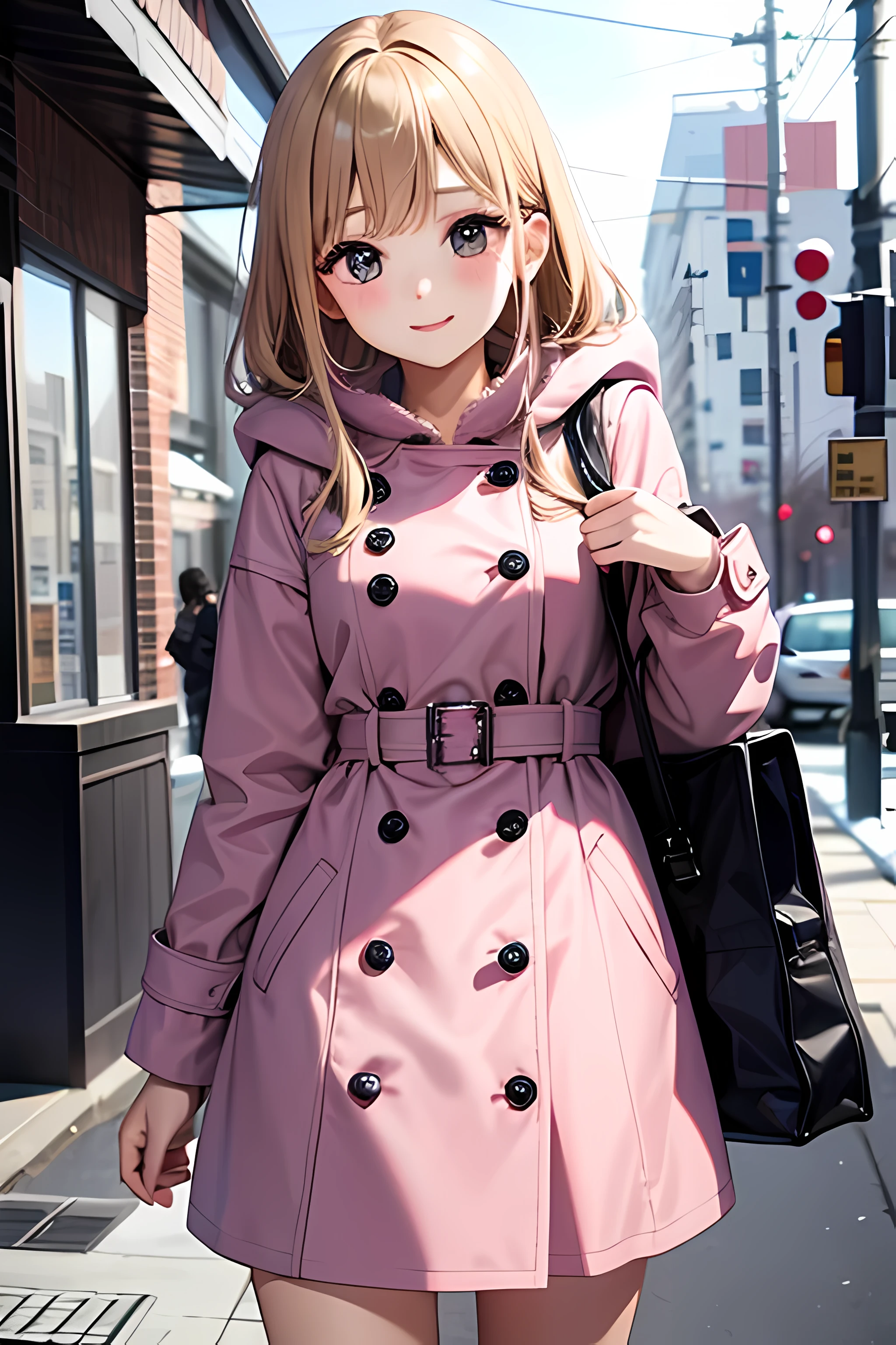 Glossy、a beauty girl、kawaii、Gentle、Charming、Winters、Wearing a coat