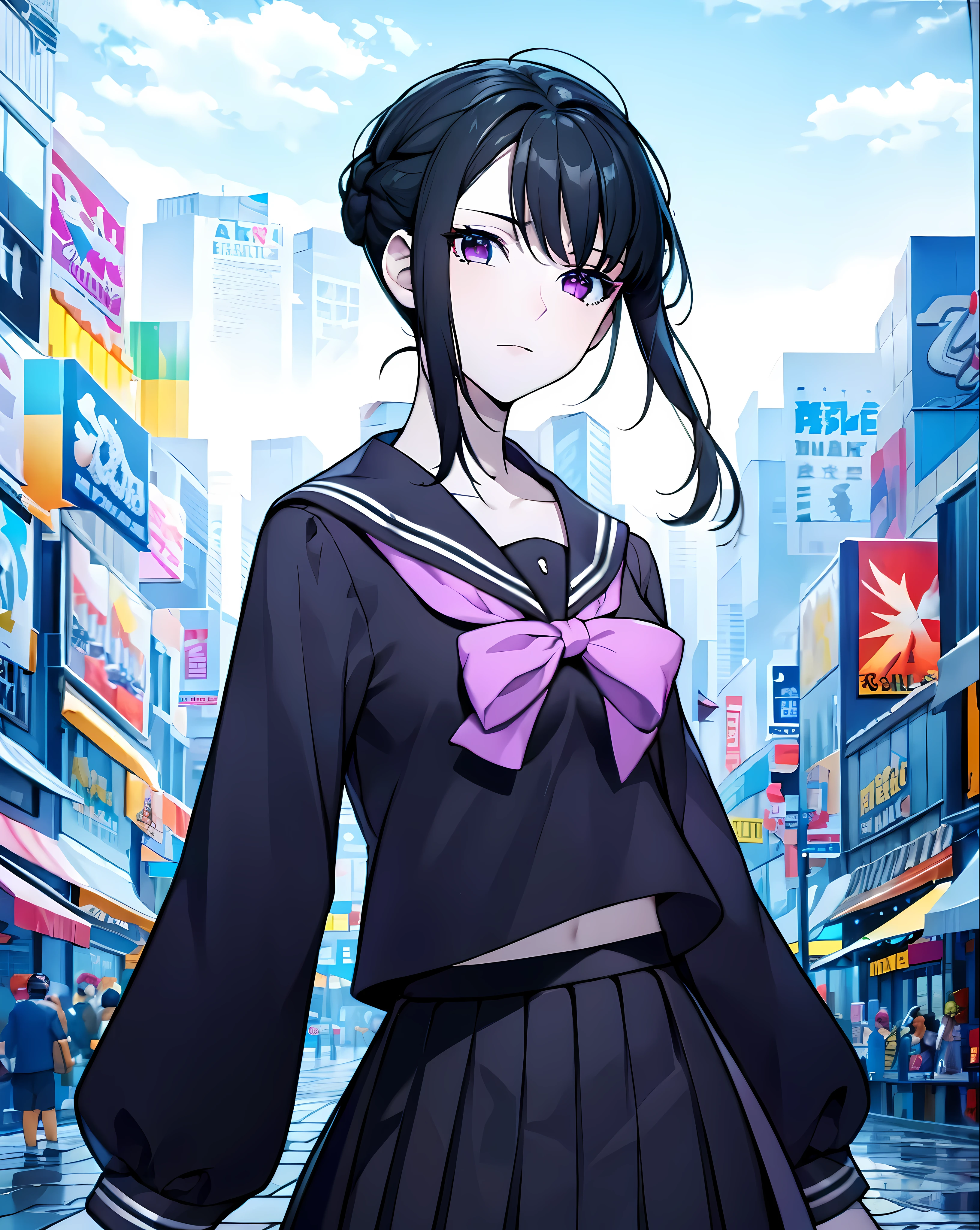 detailed, (masterpiece:1.2), (pale skin:1.2), (solo:1.2), (female), (emphasis lines:1.3), slender, black hair, outdoors, looking away, night, starry_sky, serafuku, skirts, bracelets, black eyes