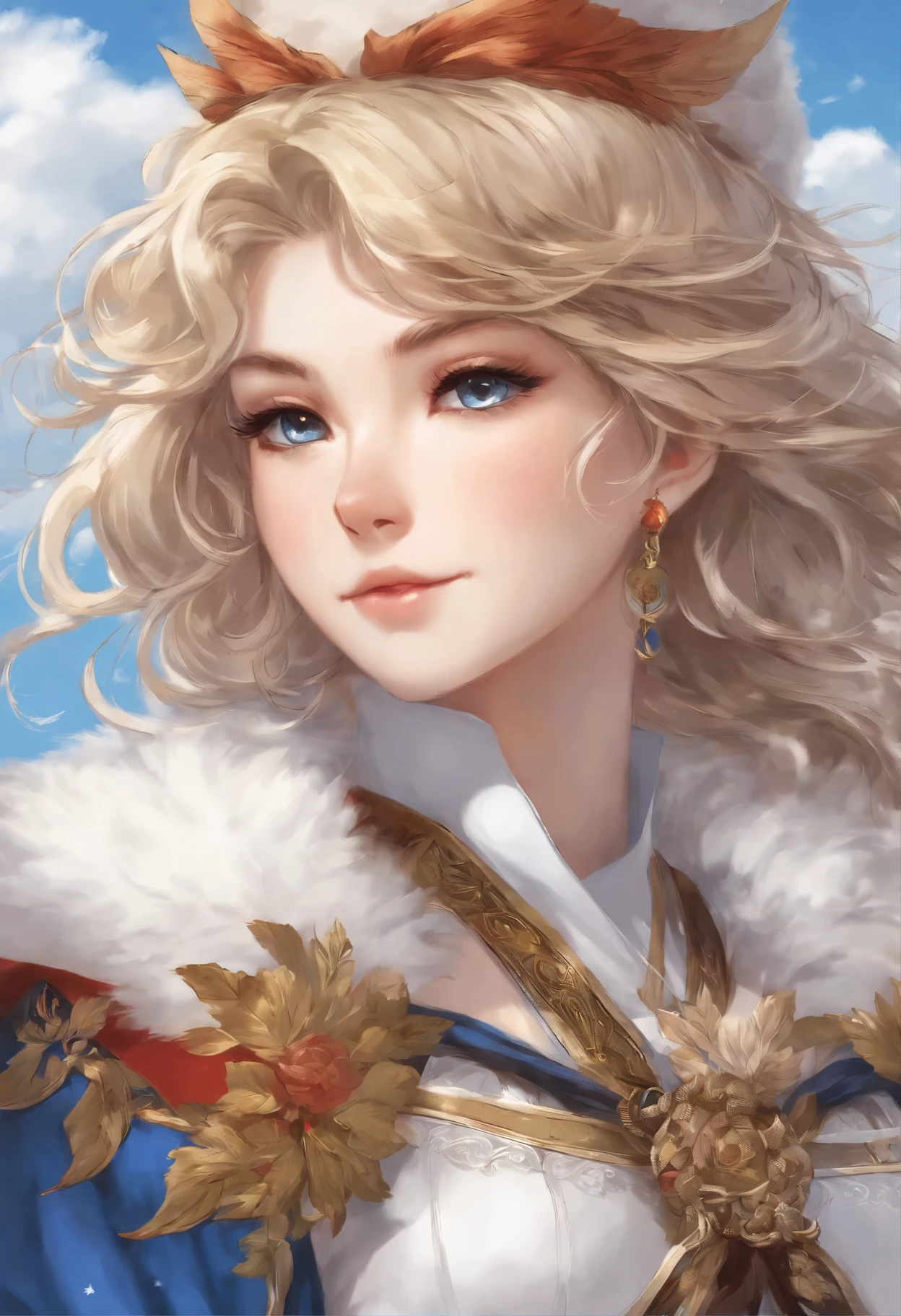 close-up of a swallow, Santa Claus walks on the clouds, fluffy clouds, shaggy clouds, casimir art, shigenori soejima illustration, boris valejo. Swallow girl, detailed anime character art, detailed key anime art, Granblue Fantasy, Beautiful swallow in demon slayer art, Taisho Roman, crisp clear rpg portrait, Masamune Shiro, key anime art