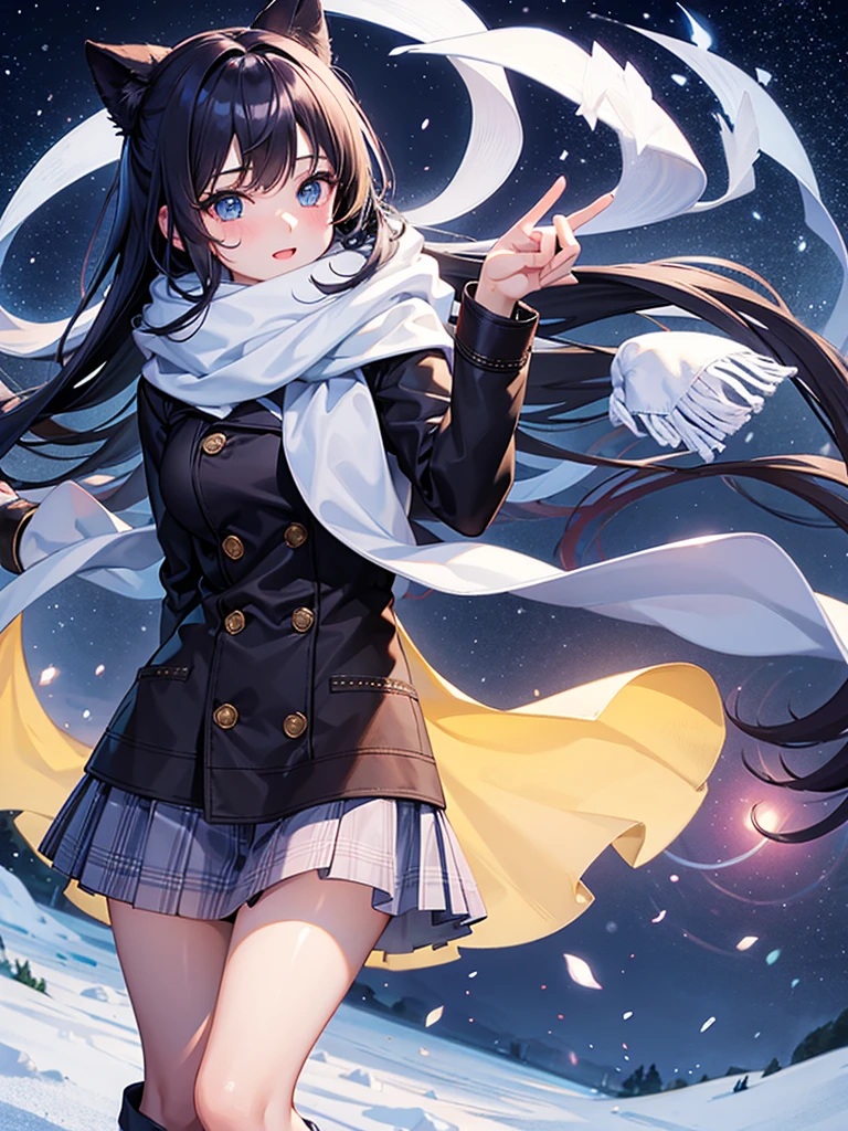 Winter snow city night view best quality female high school student 18 years old wearing scarf