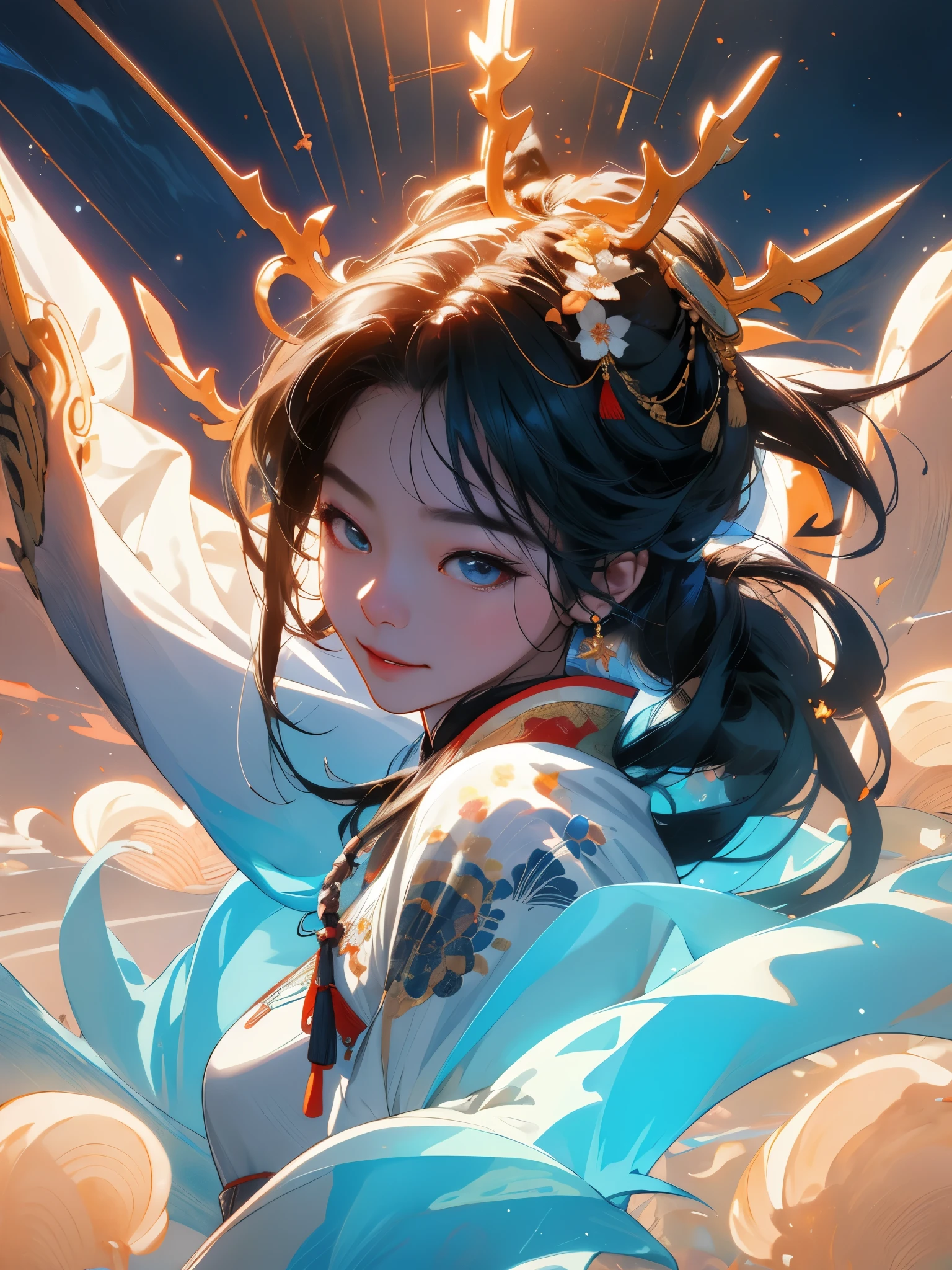 one-girl, ancient Chinese costume, full bodyesbian, rays of sunshine, Clear face, Clean white background, tmasterpiece, super detailing, Epic work, hyper HD, high qulity, The is very detailed, offcial art, Unity8k wallpapers, super detailing, 32K