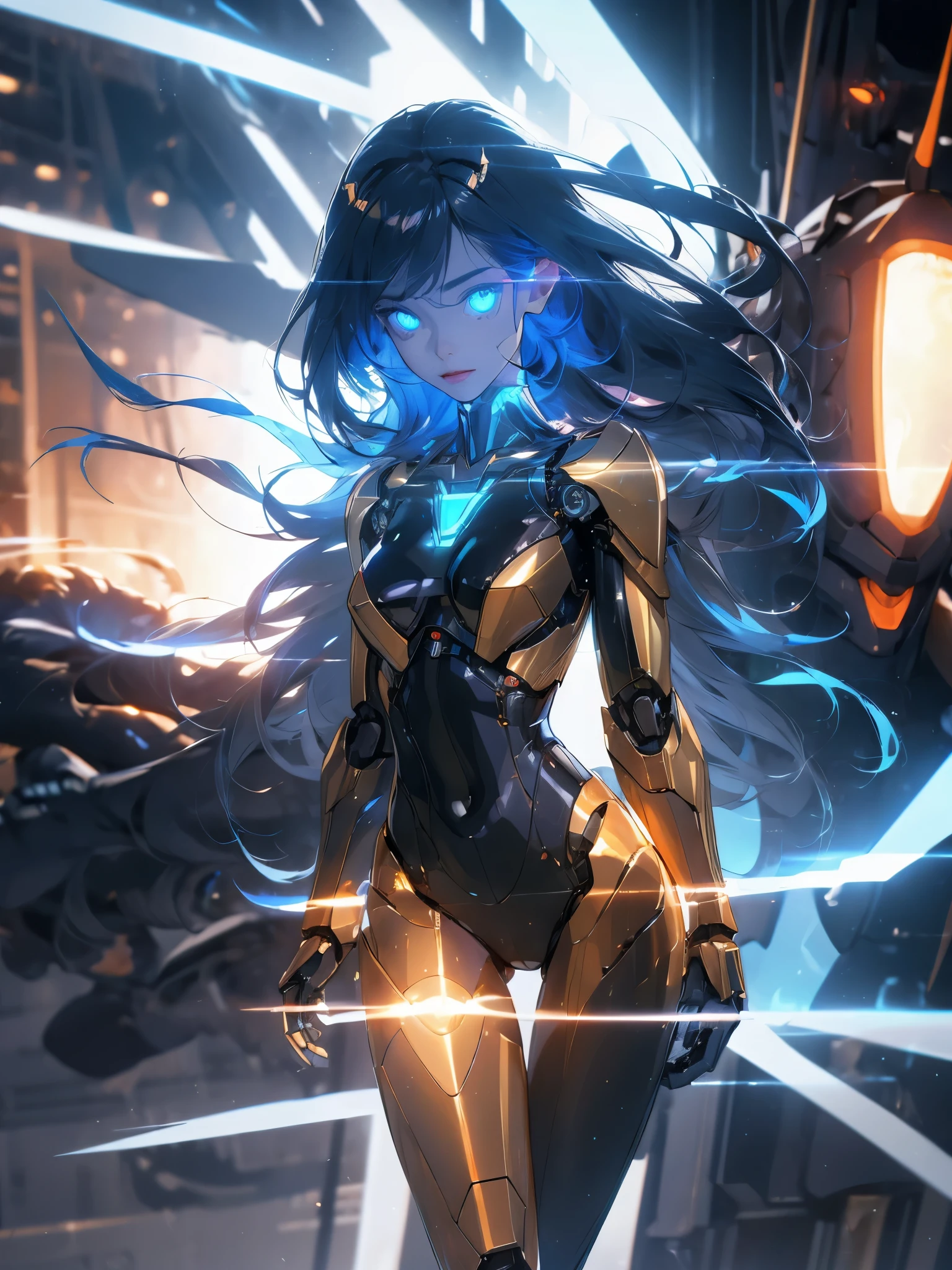 ((robot-girl, mechs)), glowing light eyes, s delicate face, Broken armor, mechsnical aura, mechsnical arm, whaite hair, long whitr hair, Ceramic body, thigh gap, smallunderboob, cyber background, Very nice city, (semi transparent, Reflective skin), 8K, Best quality at best, ultra - detailed, (hyper realisitc: 1.4),